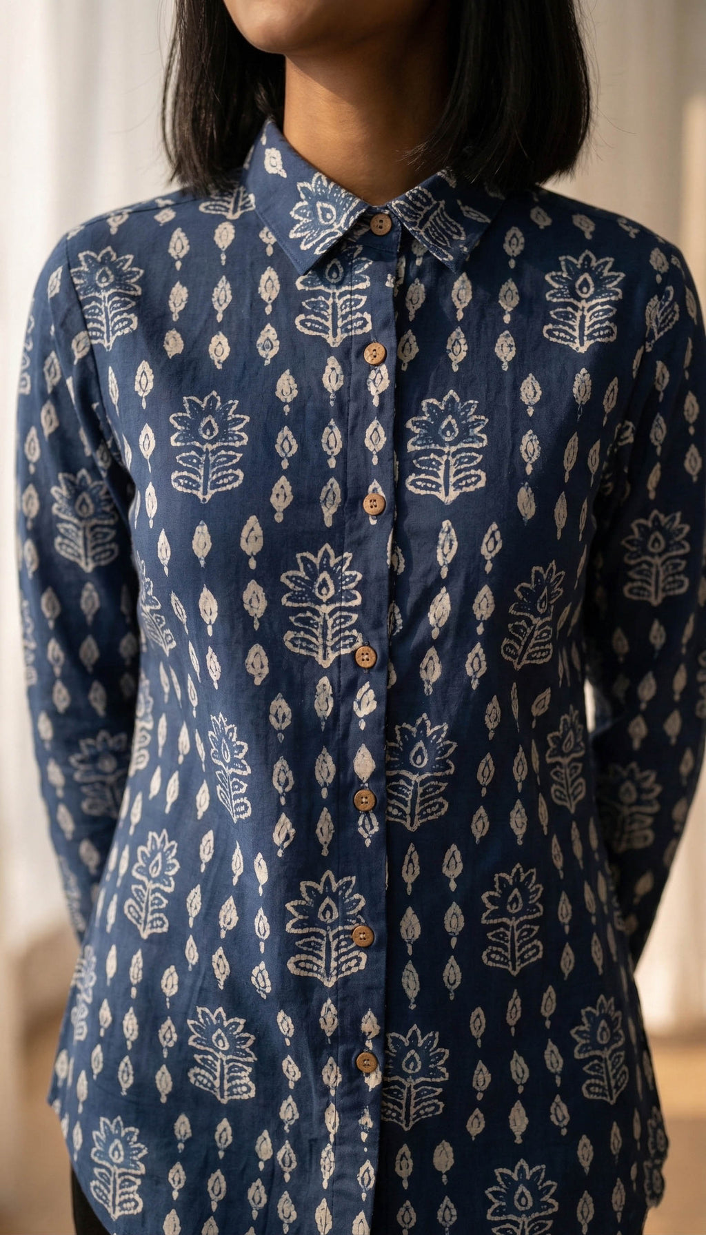 Blue Color Women Cotton Shirts