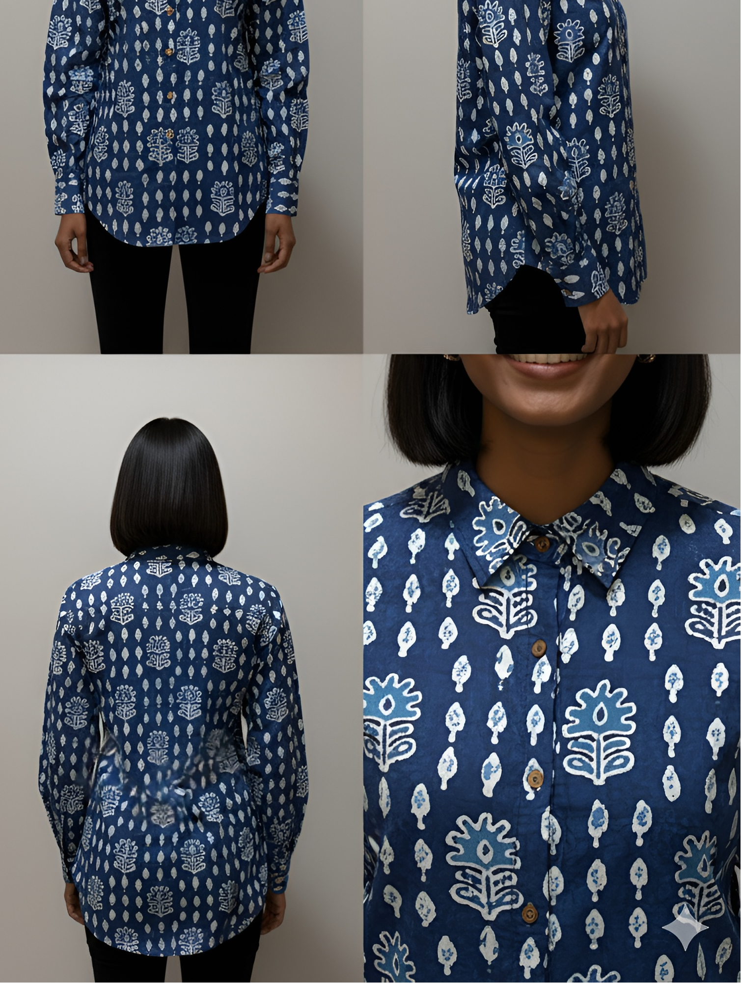 Blue Color Women Cotton Shirts