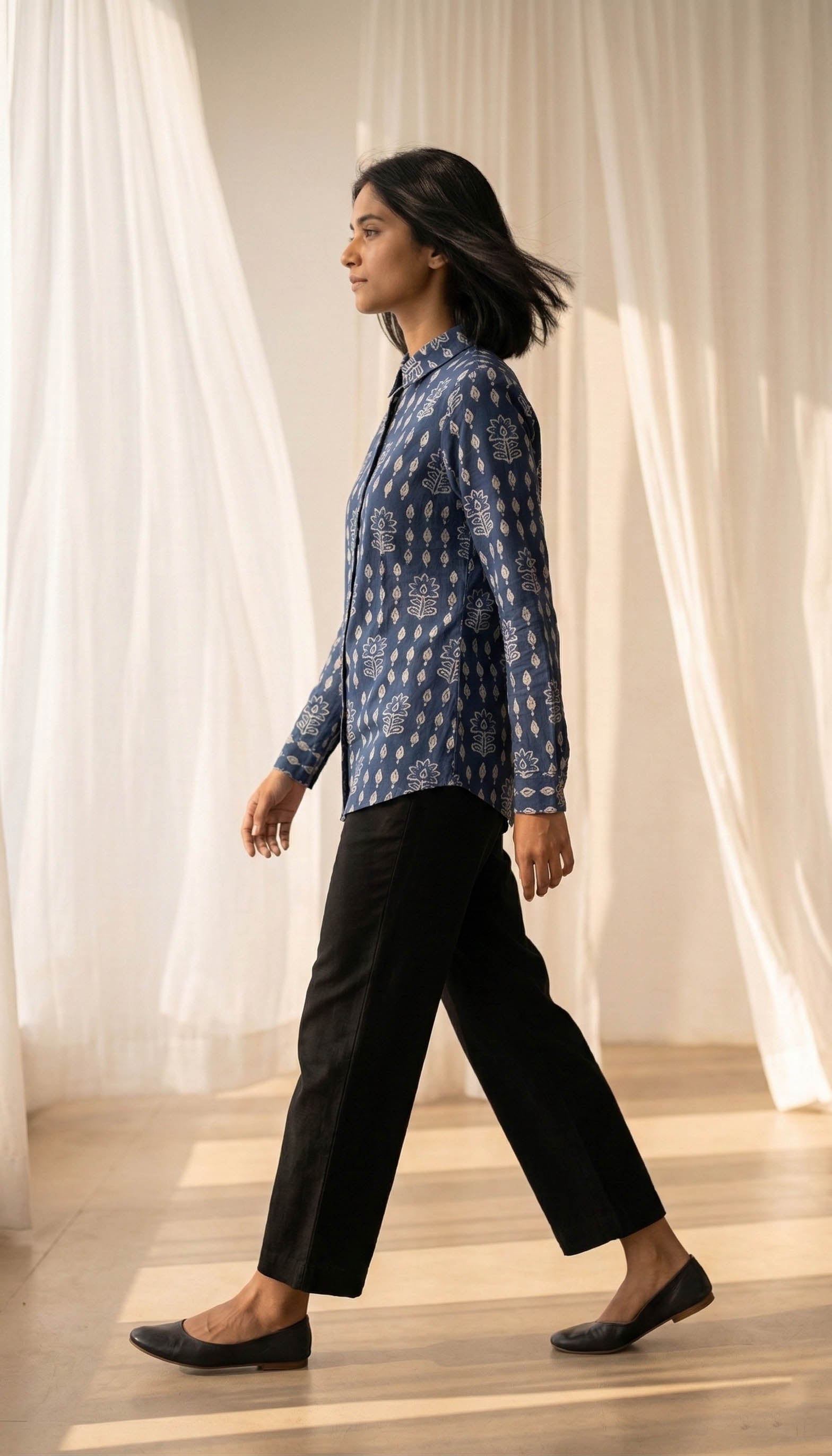 Blue Color Women Cotton Shirts