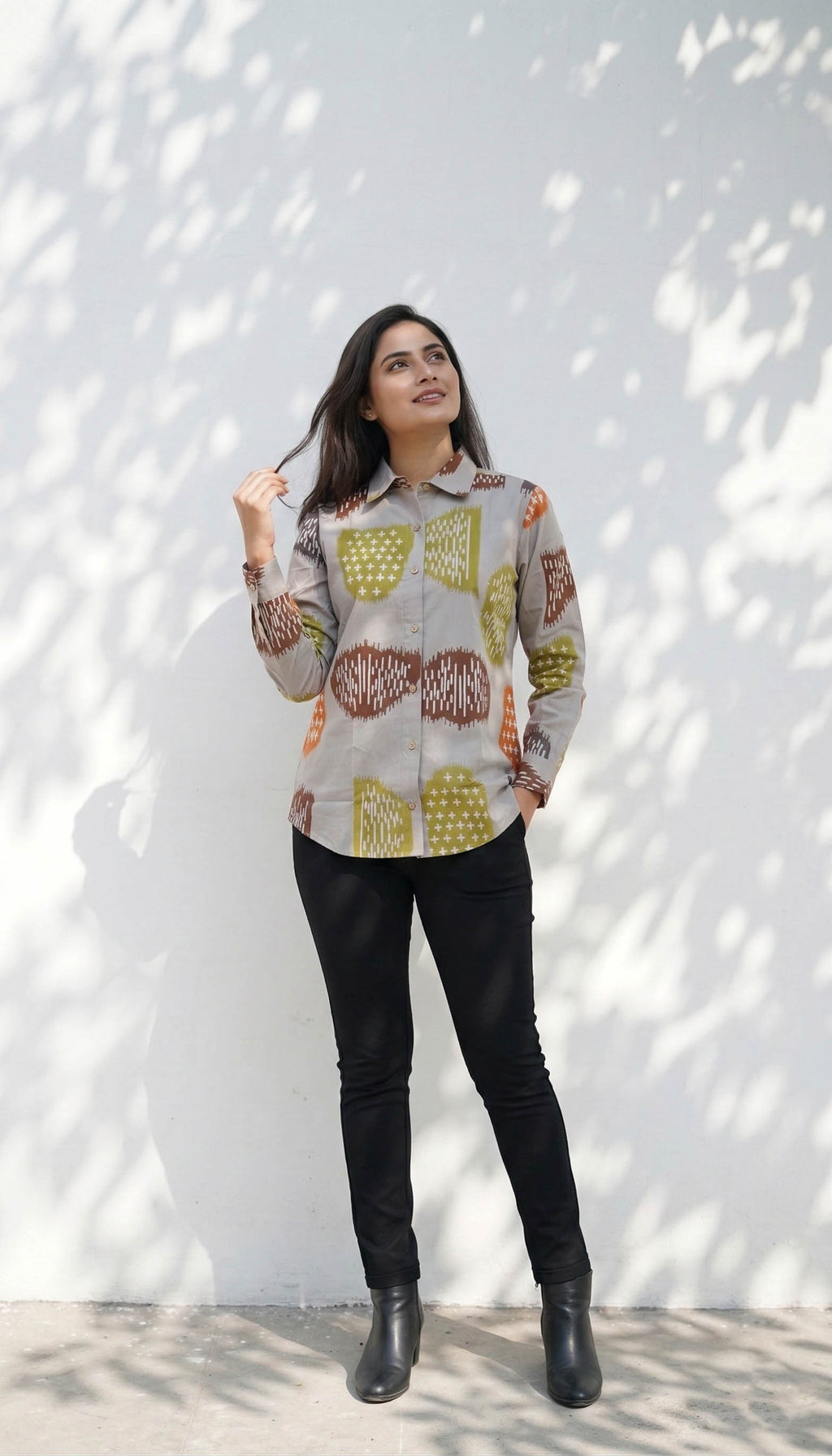 Off White Color Women Cotton Shirts