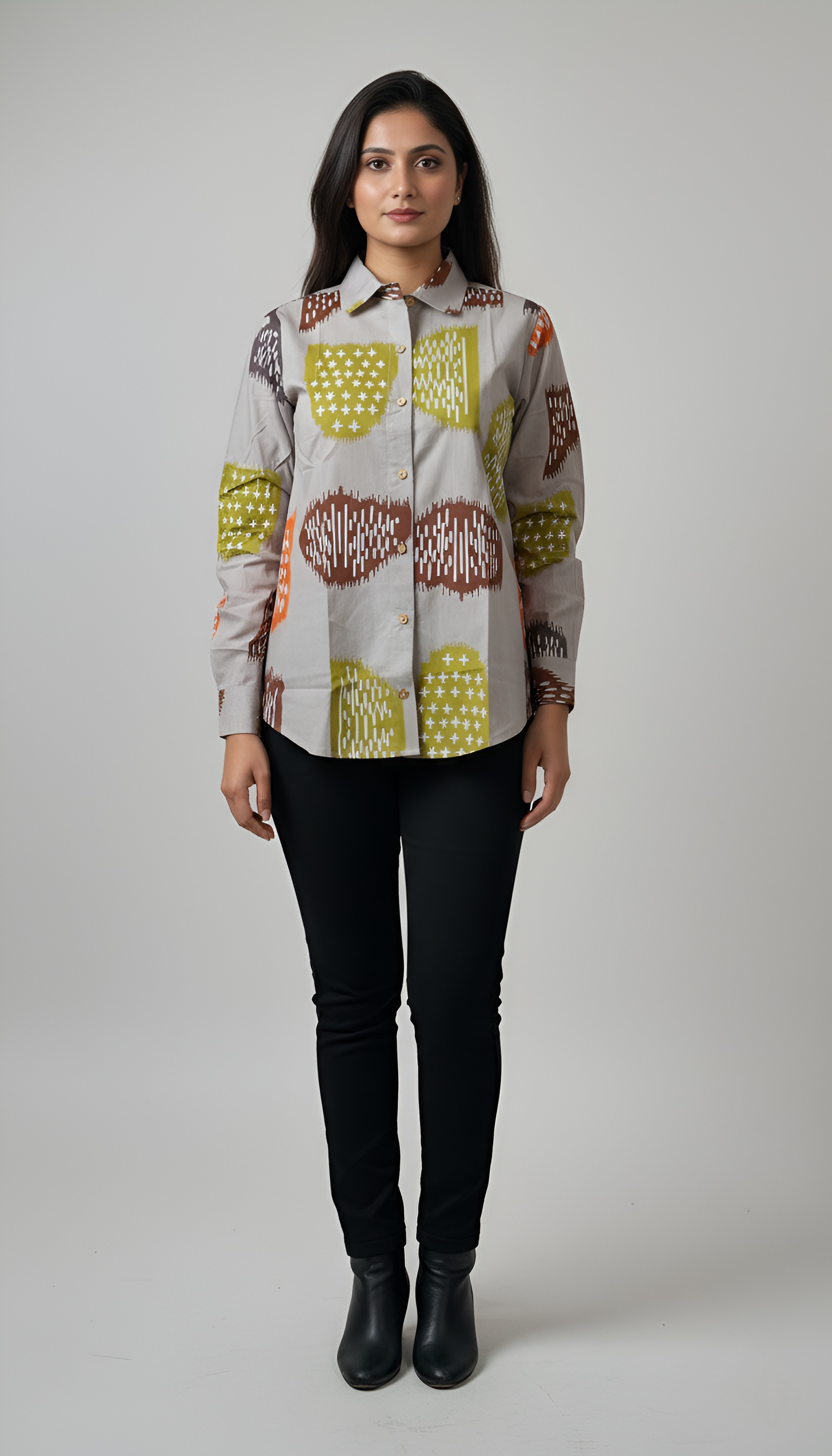 Off White Color Women Cotton Shirts