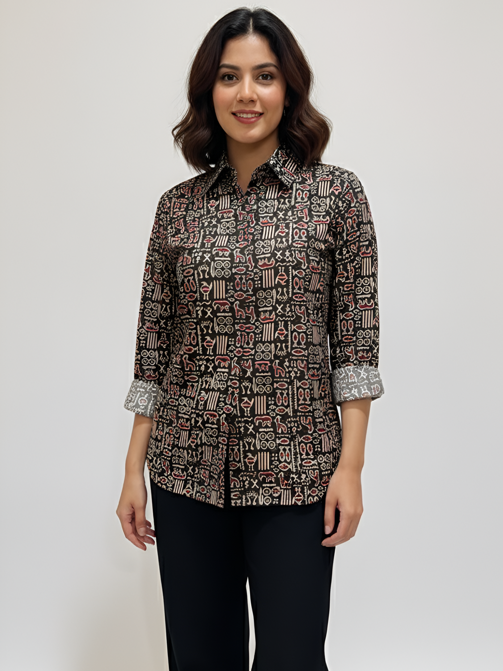 Red & Black Color Women Cotton Shirts