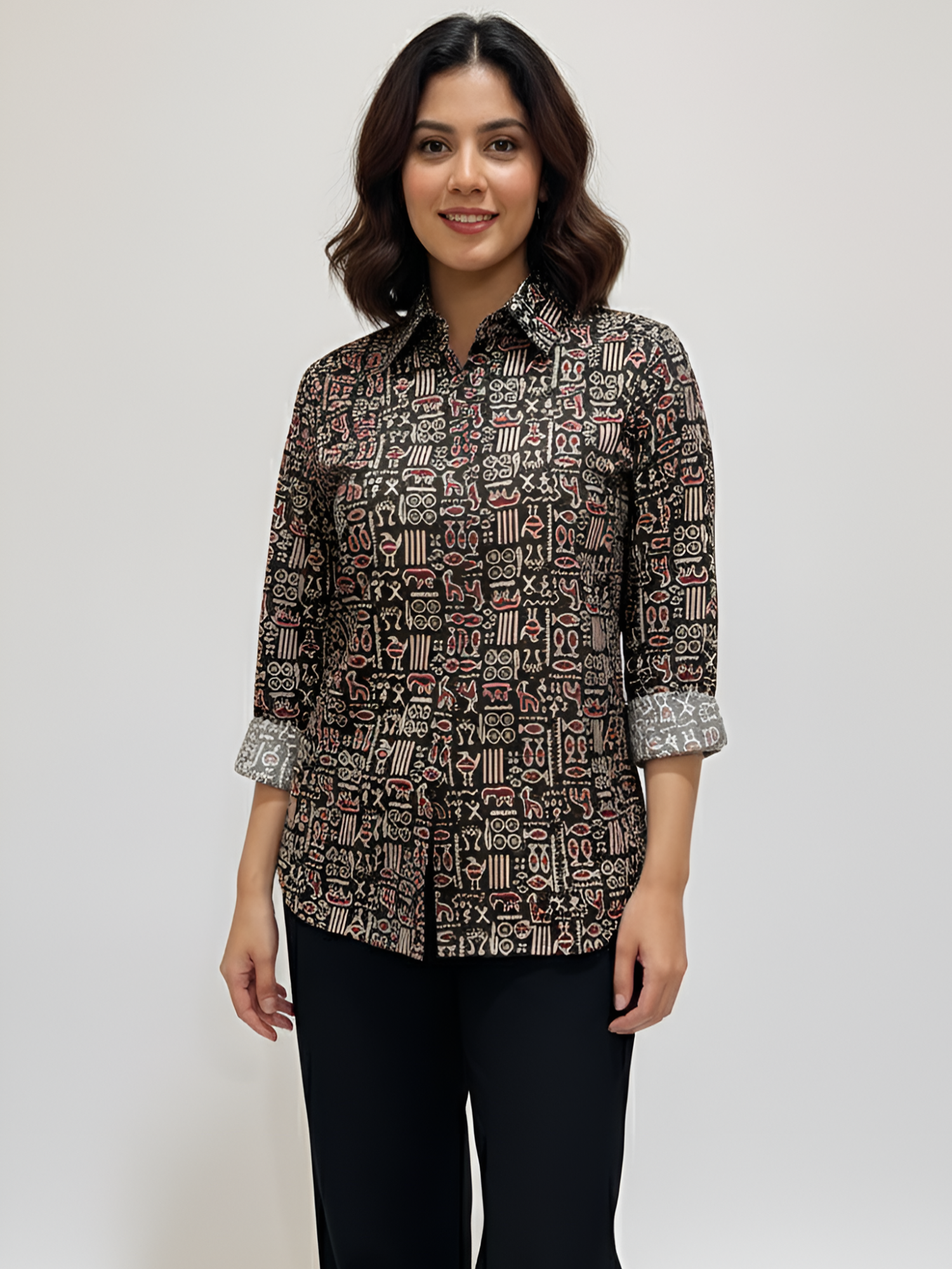 Red & Black Color Women Cotton Shirts