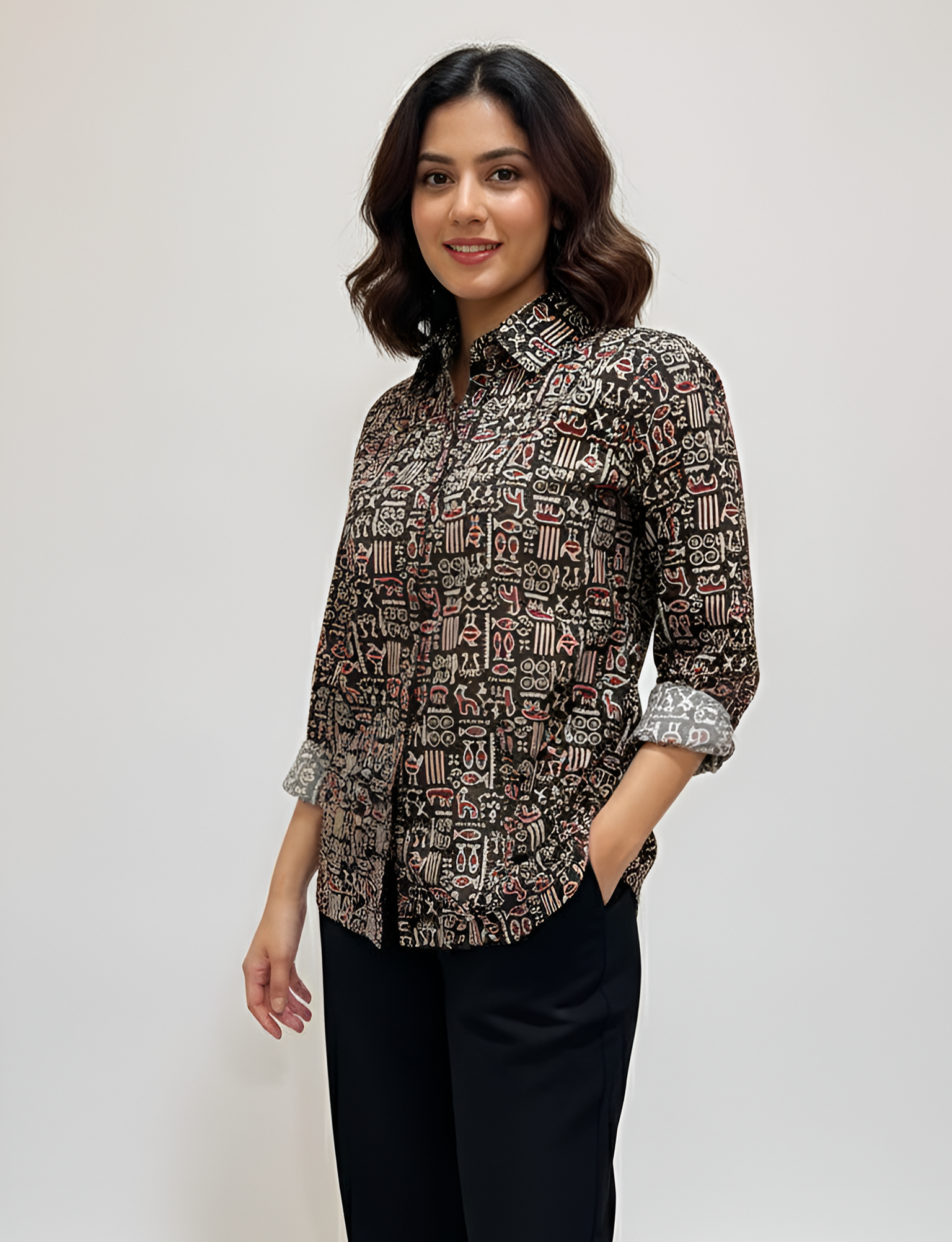 Red & Black Color Women Cotton Shirts