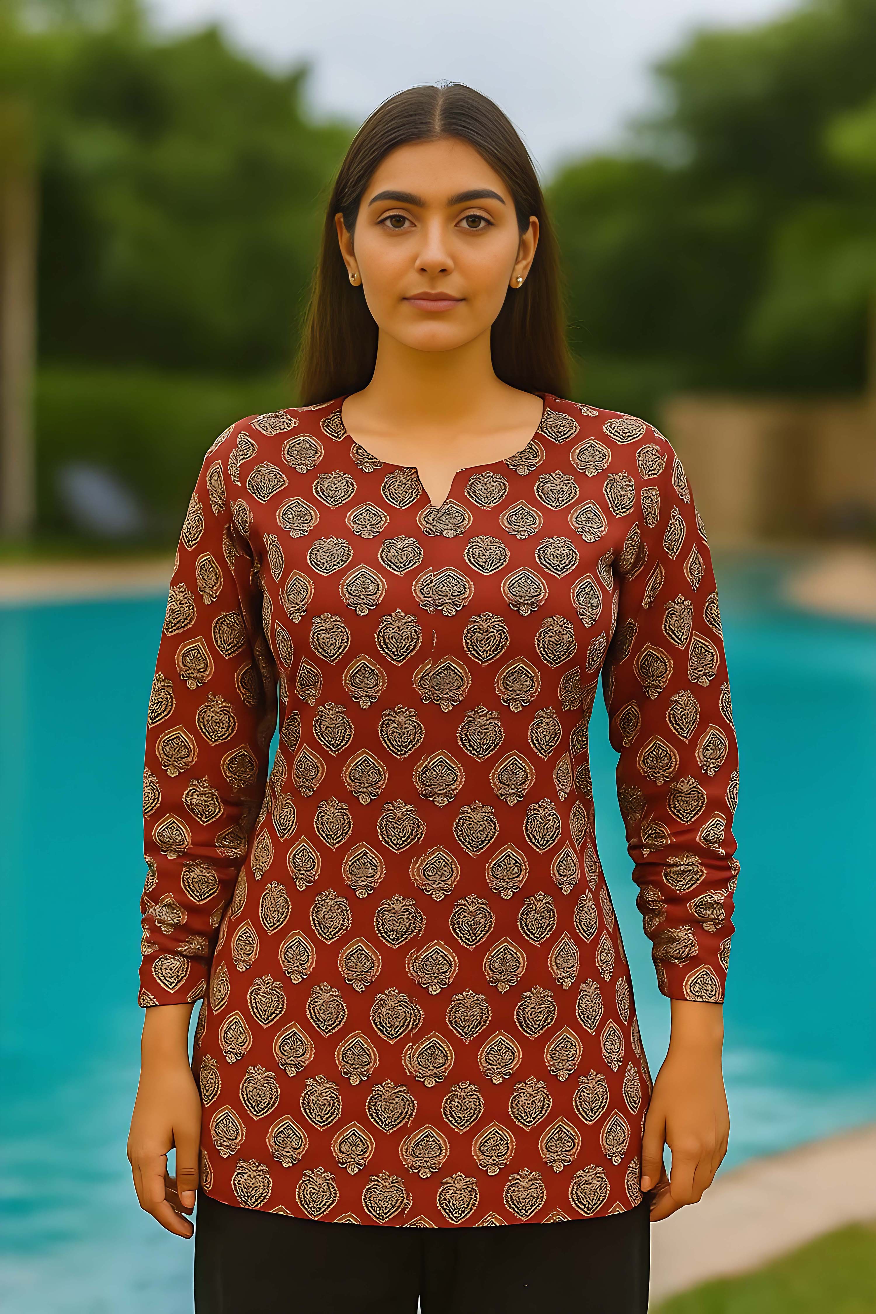 Maroon Color Full Sleeves Shot Kurti