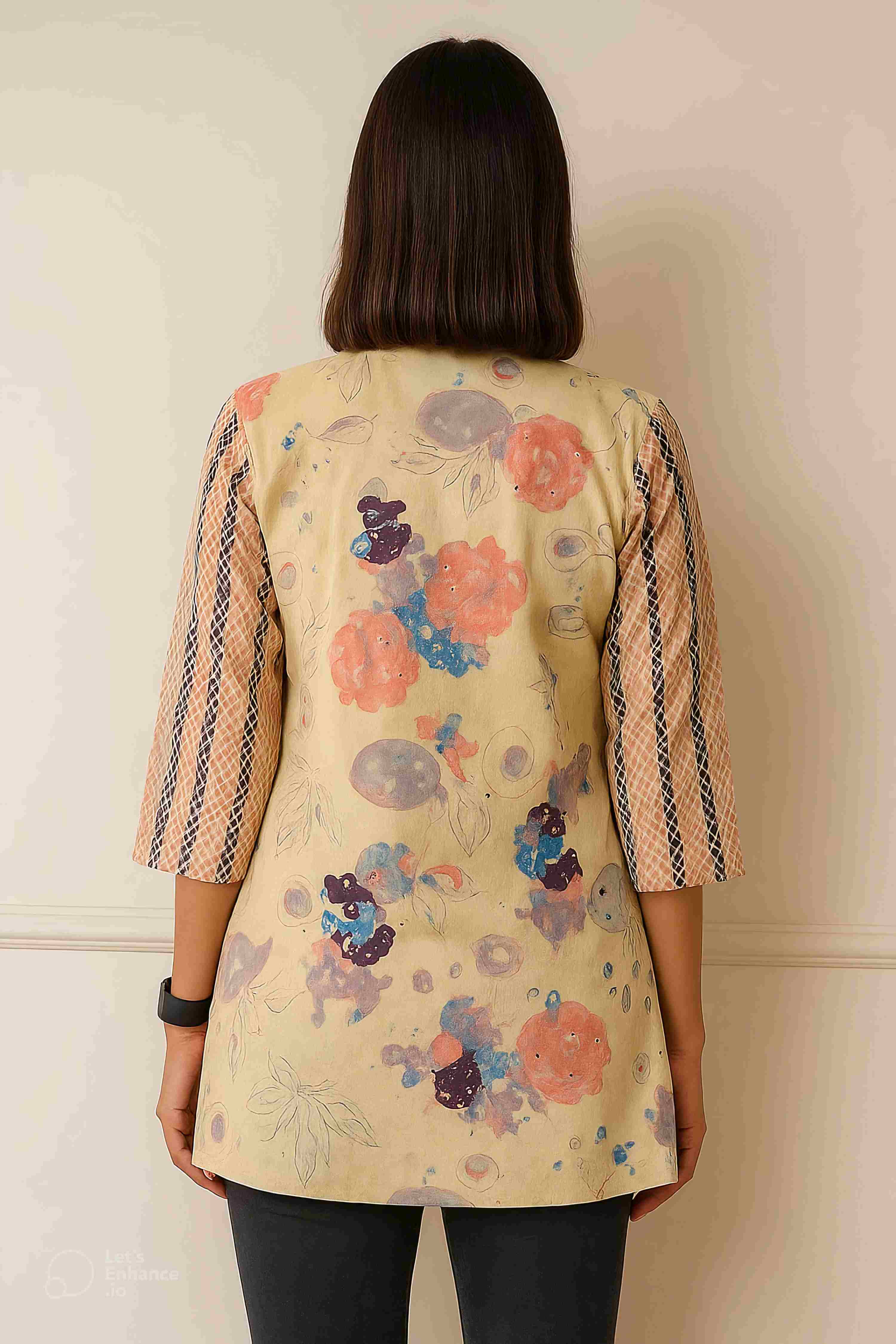 Cream Color Printed Traditional Top