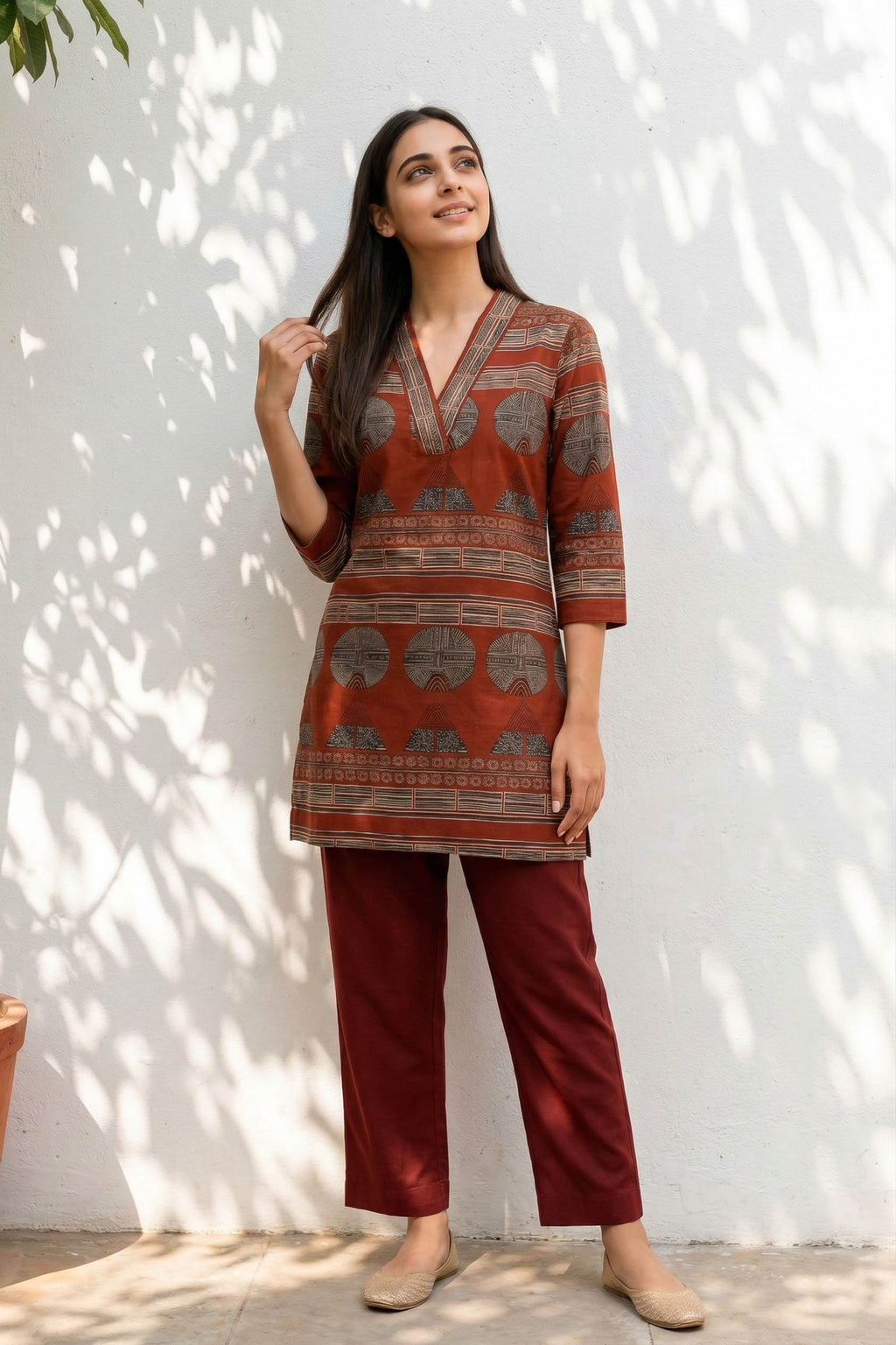 Maroon Color Printed Traditional Co-Ord Set