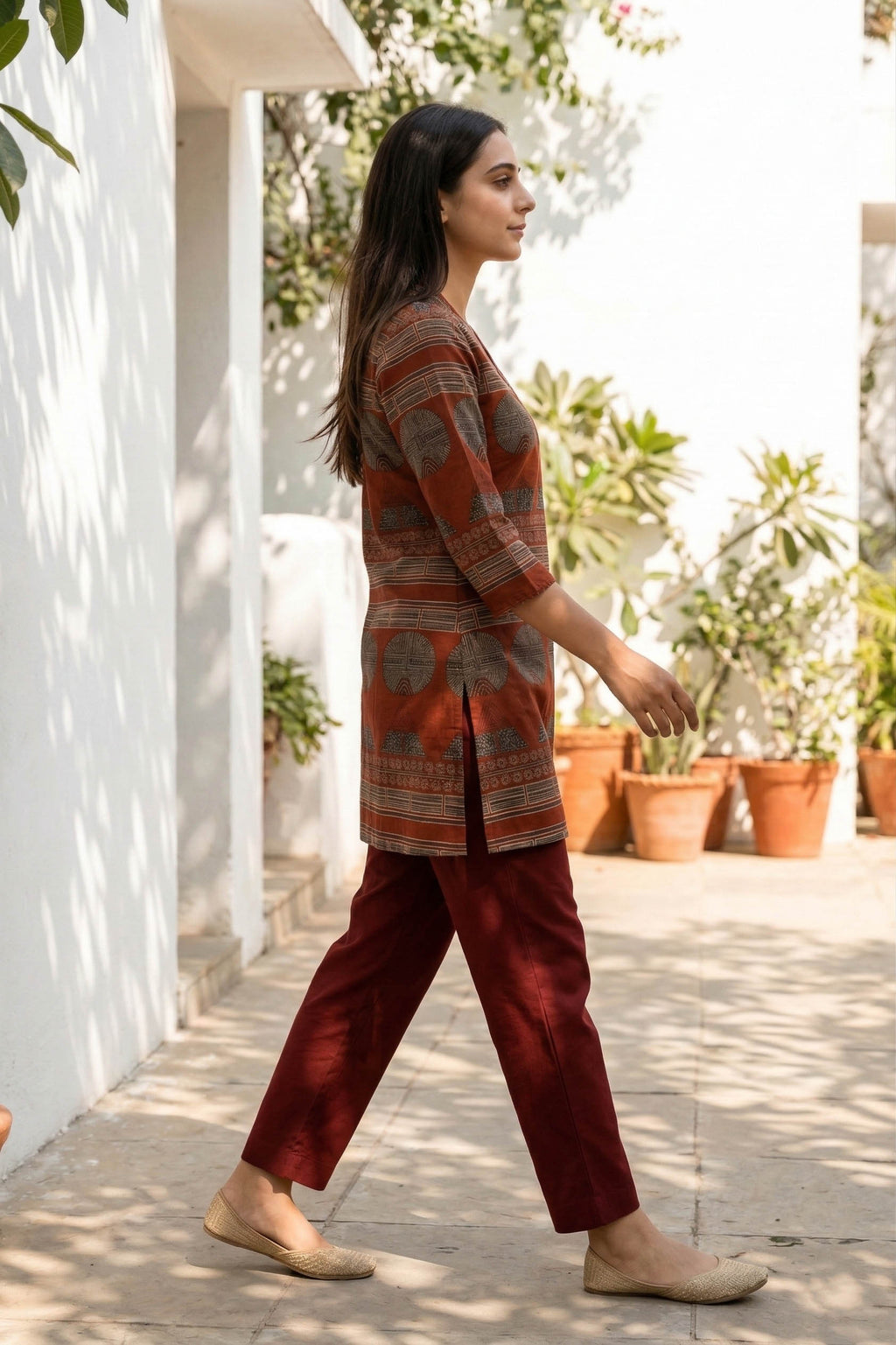 Maroon Color Printed Traditional Co-Ord Set