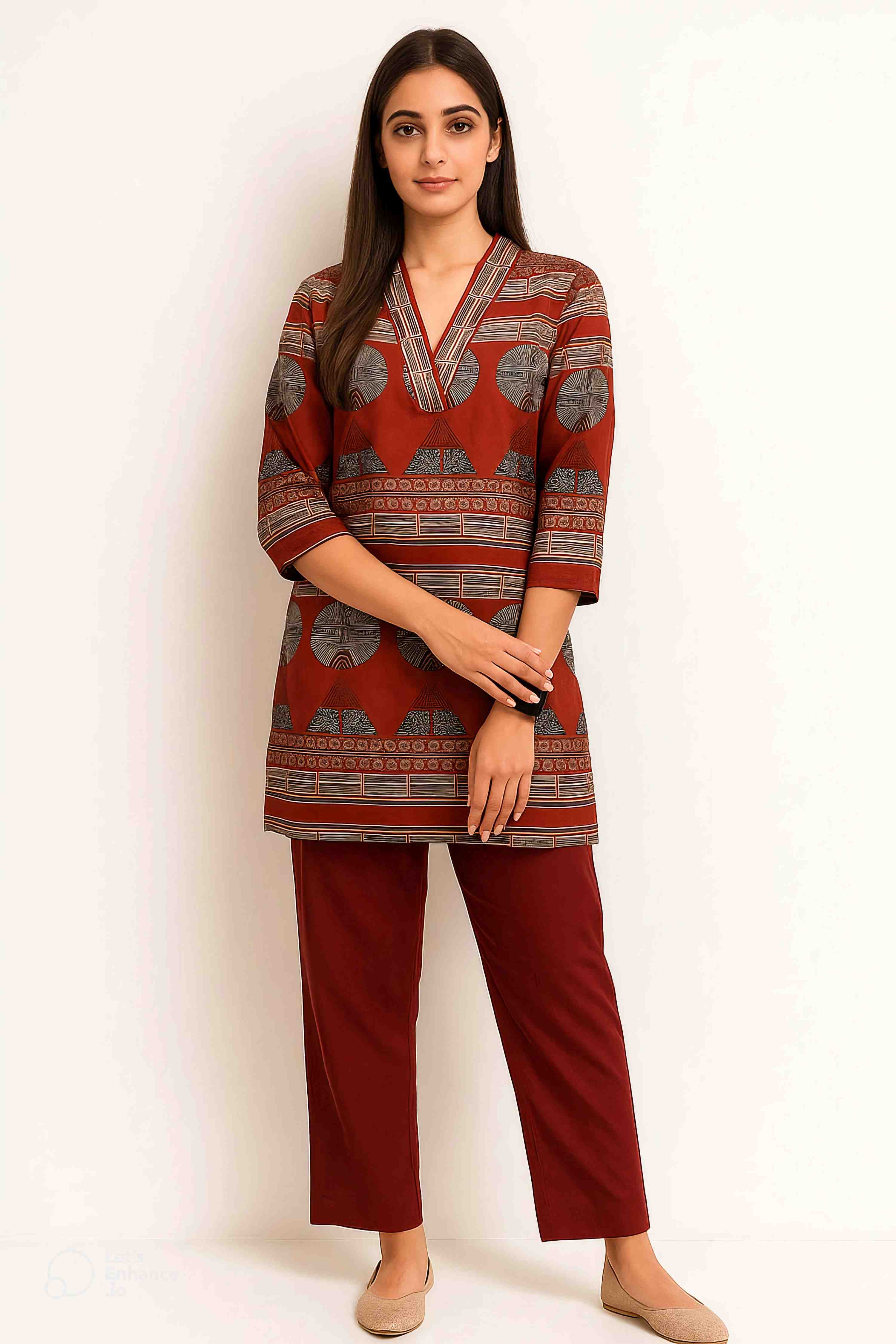 Maroon Color Printed Traditional Co-Ord Set