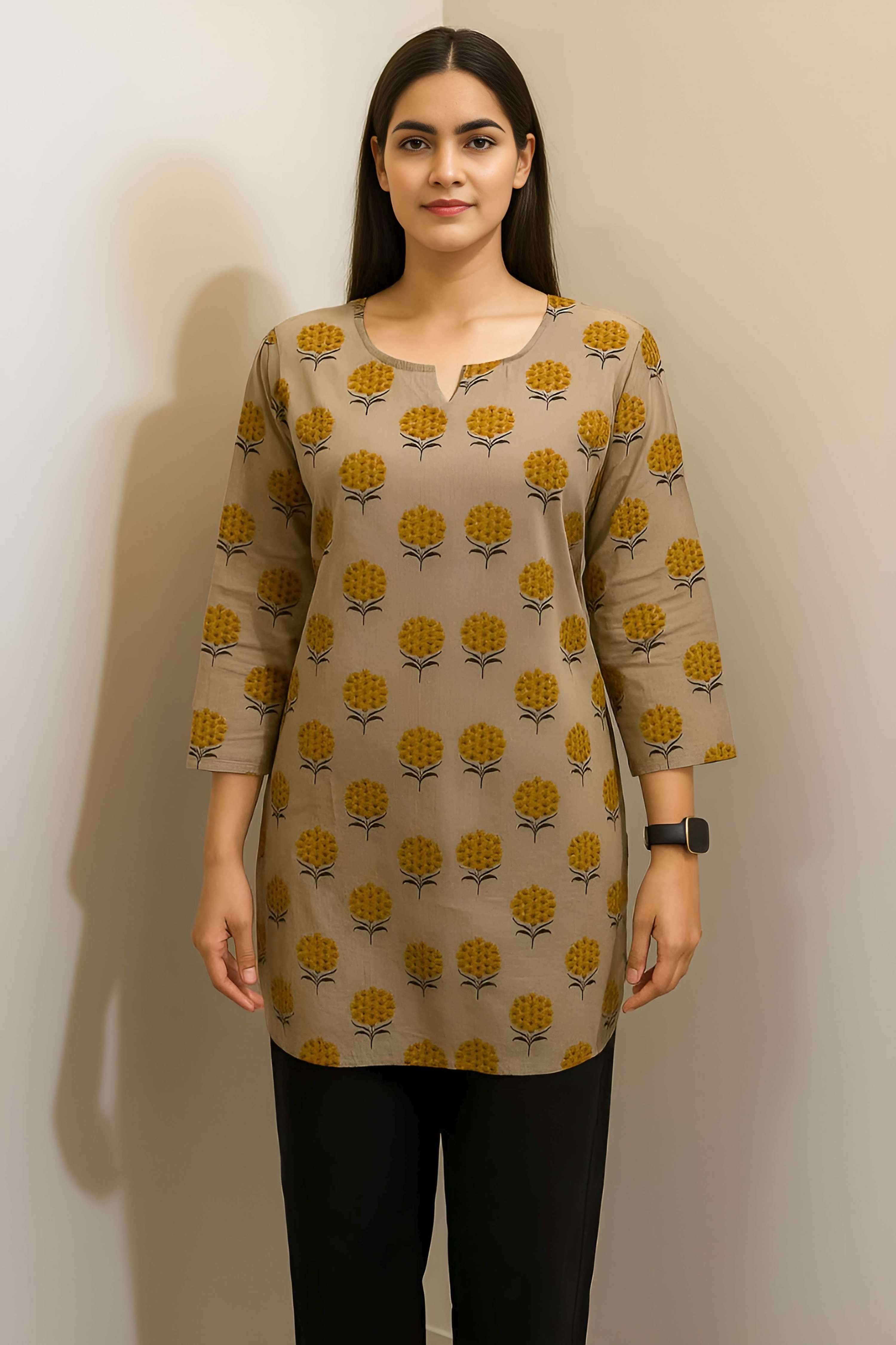 Beige Color Stylish Short Cotton Kurti