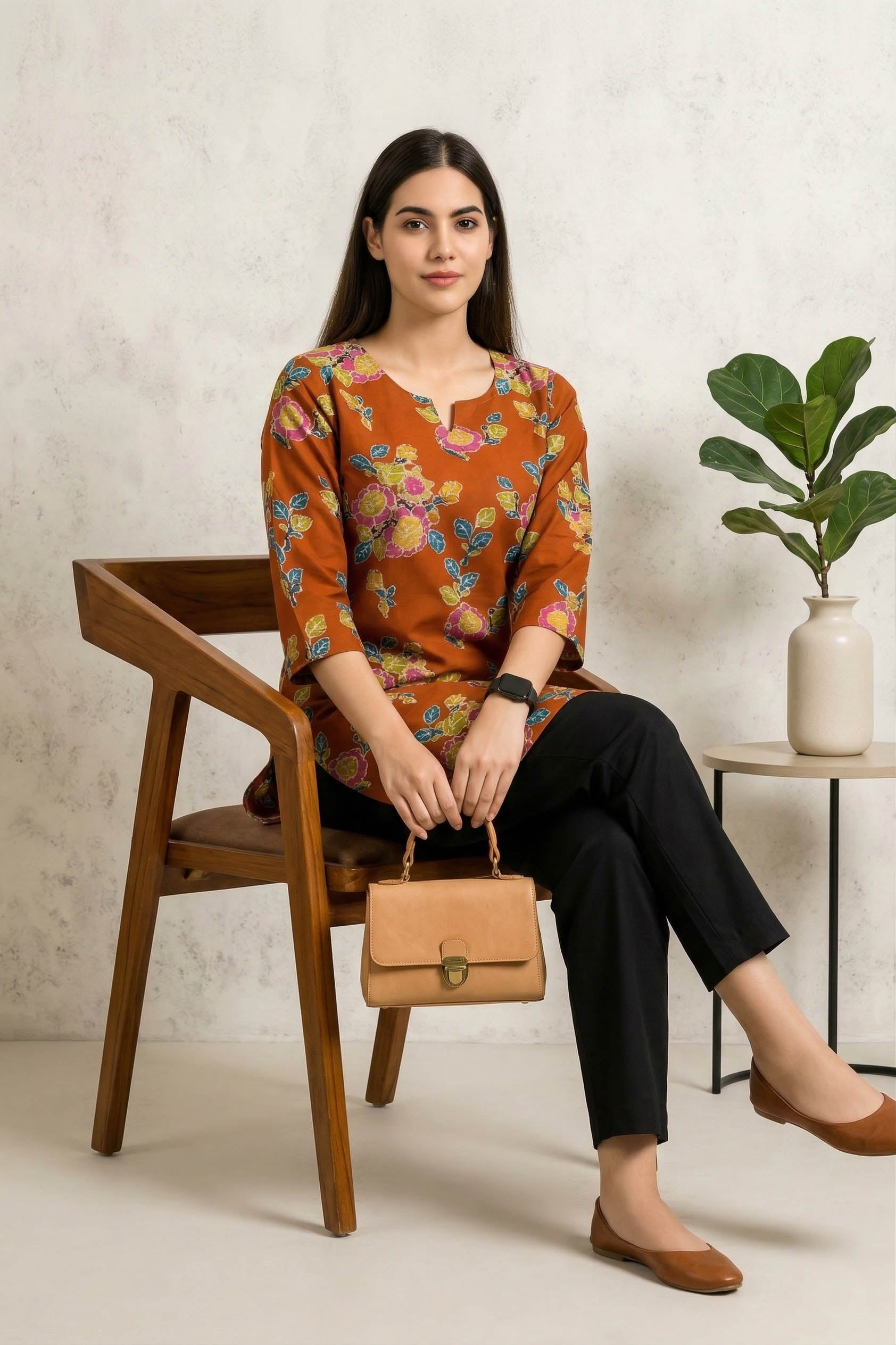Orange Color Stylish Short Cotton Kurti