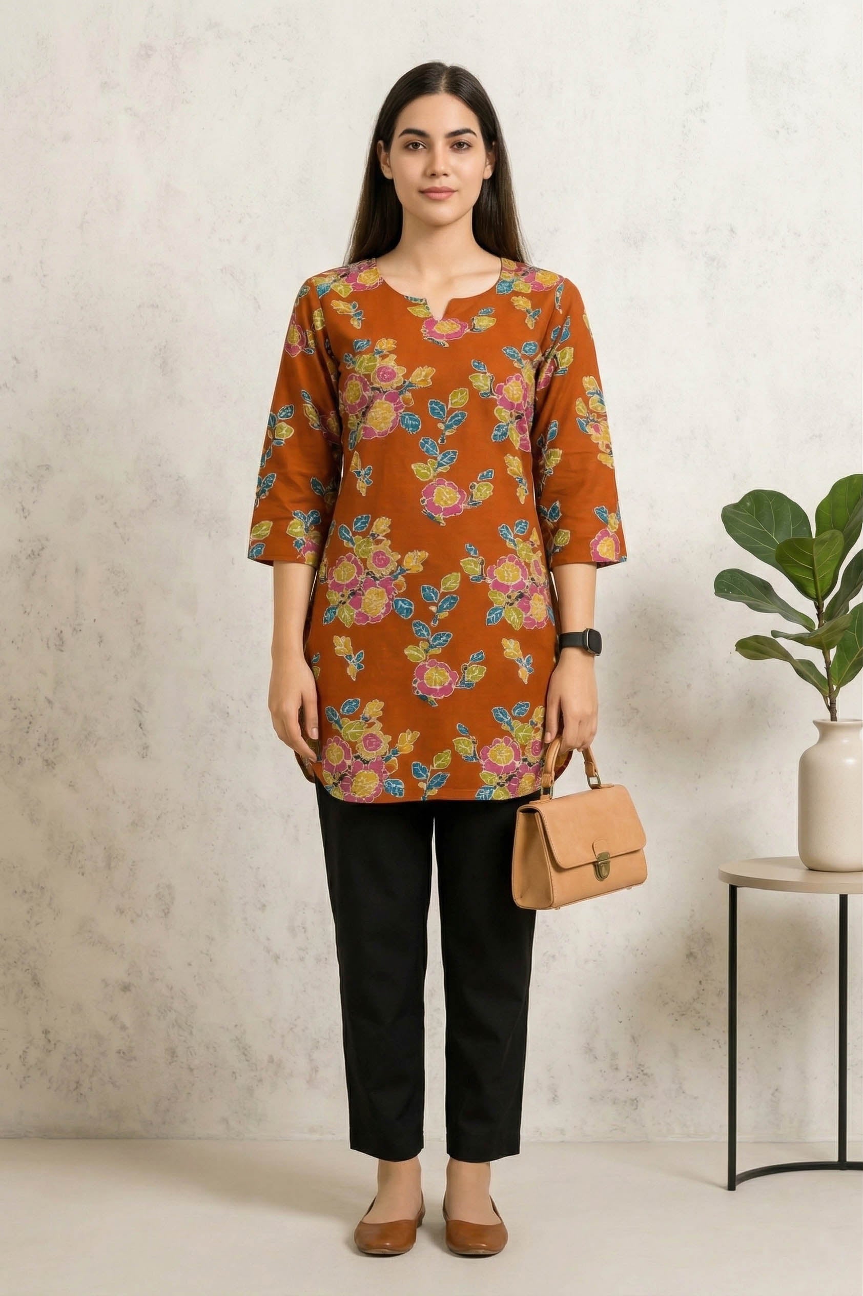 Orange Color Stylish Short Cotton Kurti