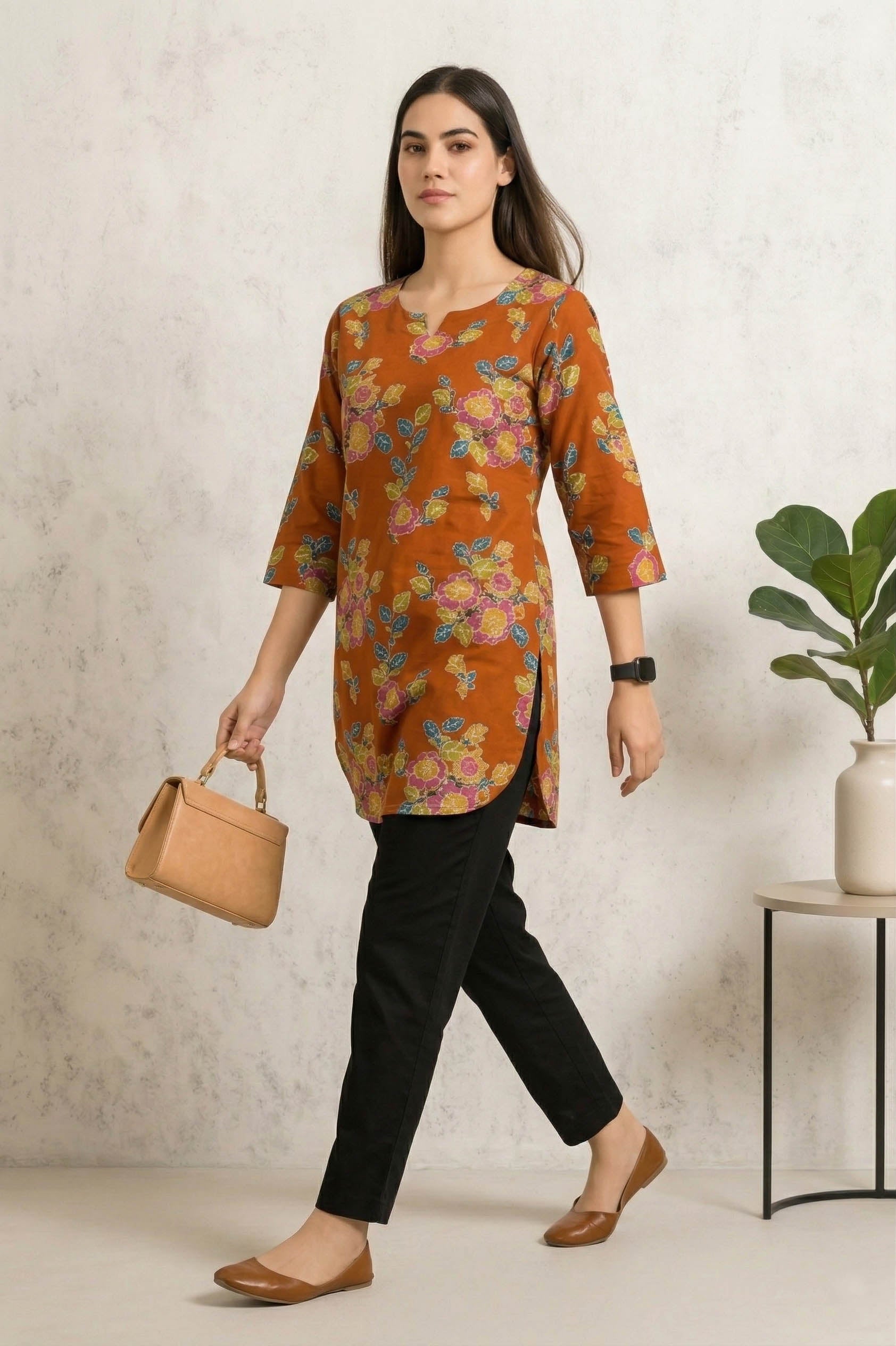 Orange Color Stylish Short Cotton Kurti