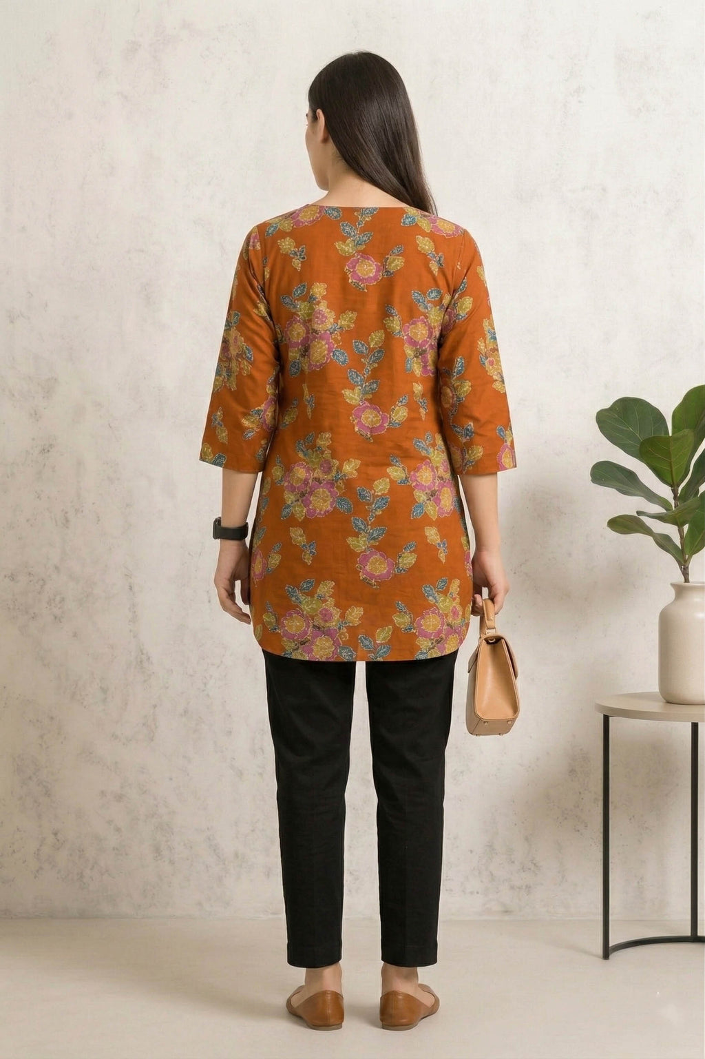 Orange Color Stylish Short Cotton Kurti