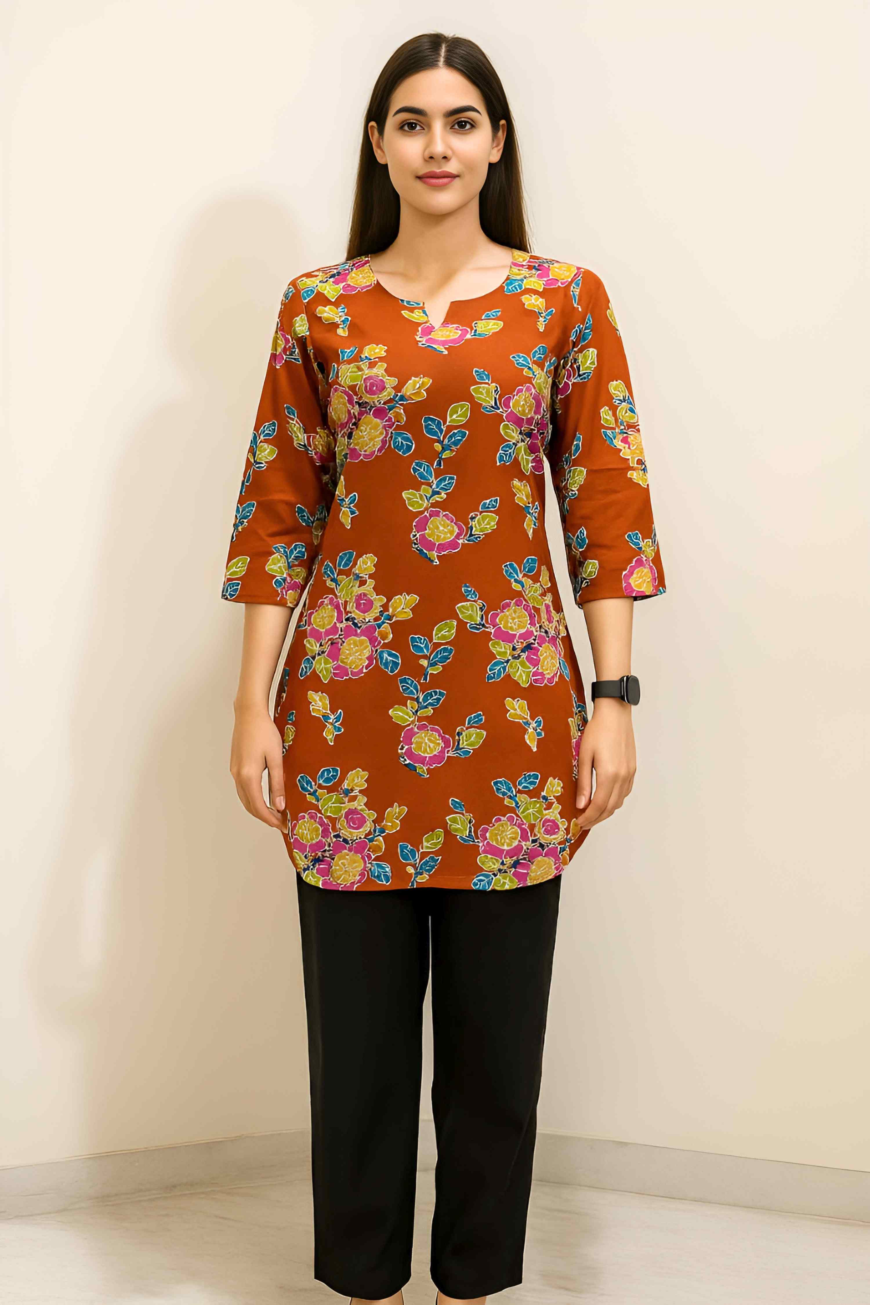 Orange Color Stylish Short Cotton Kurti