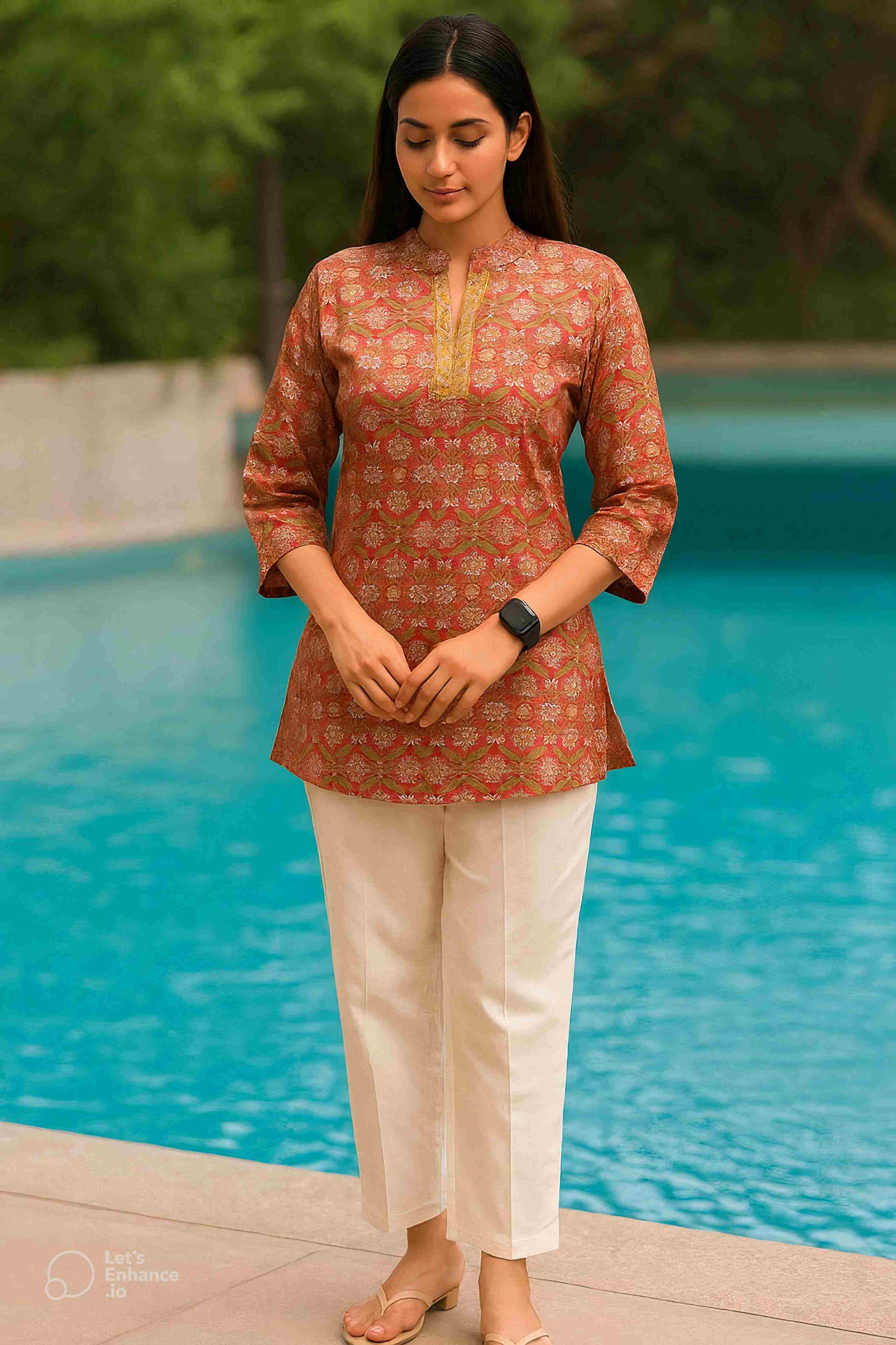 Red Color Stylish Short Cotton Kurti