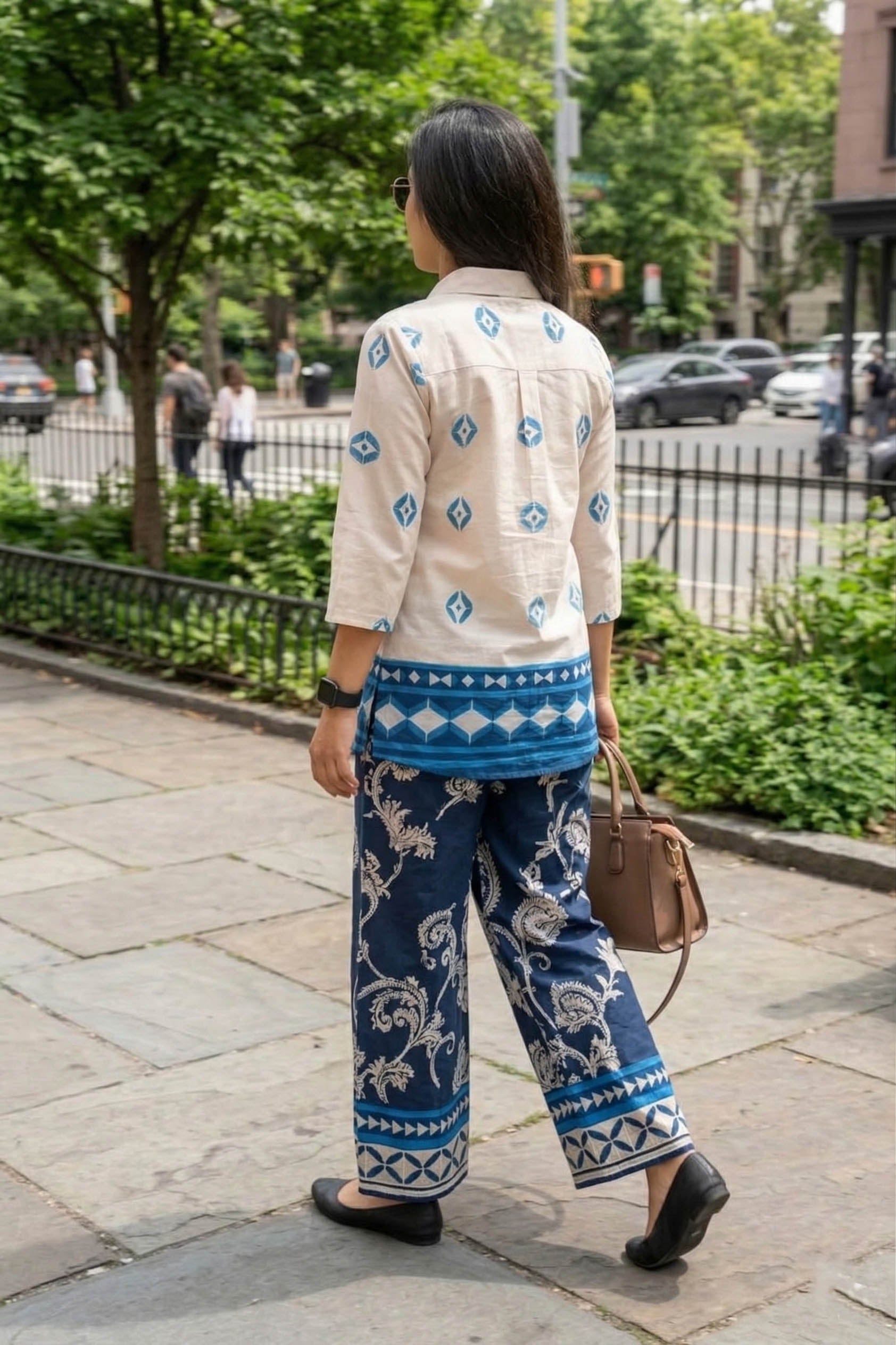 White & Blue Color Printed Arbain Cooton Co-Ord Set
