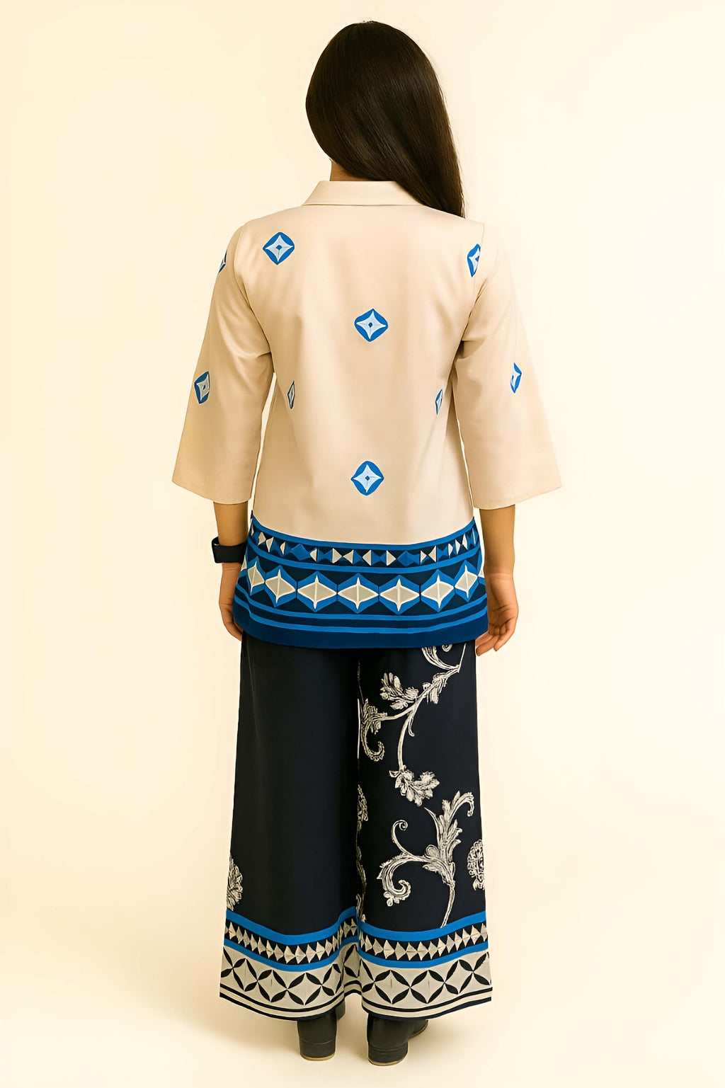 White & Blue Color Printed Arbain Cooton Co-Ord Set