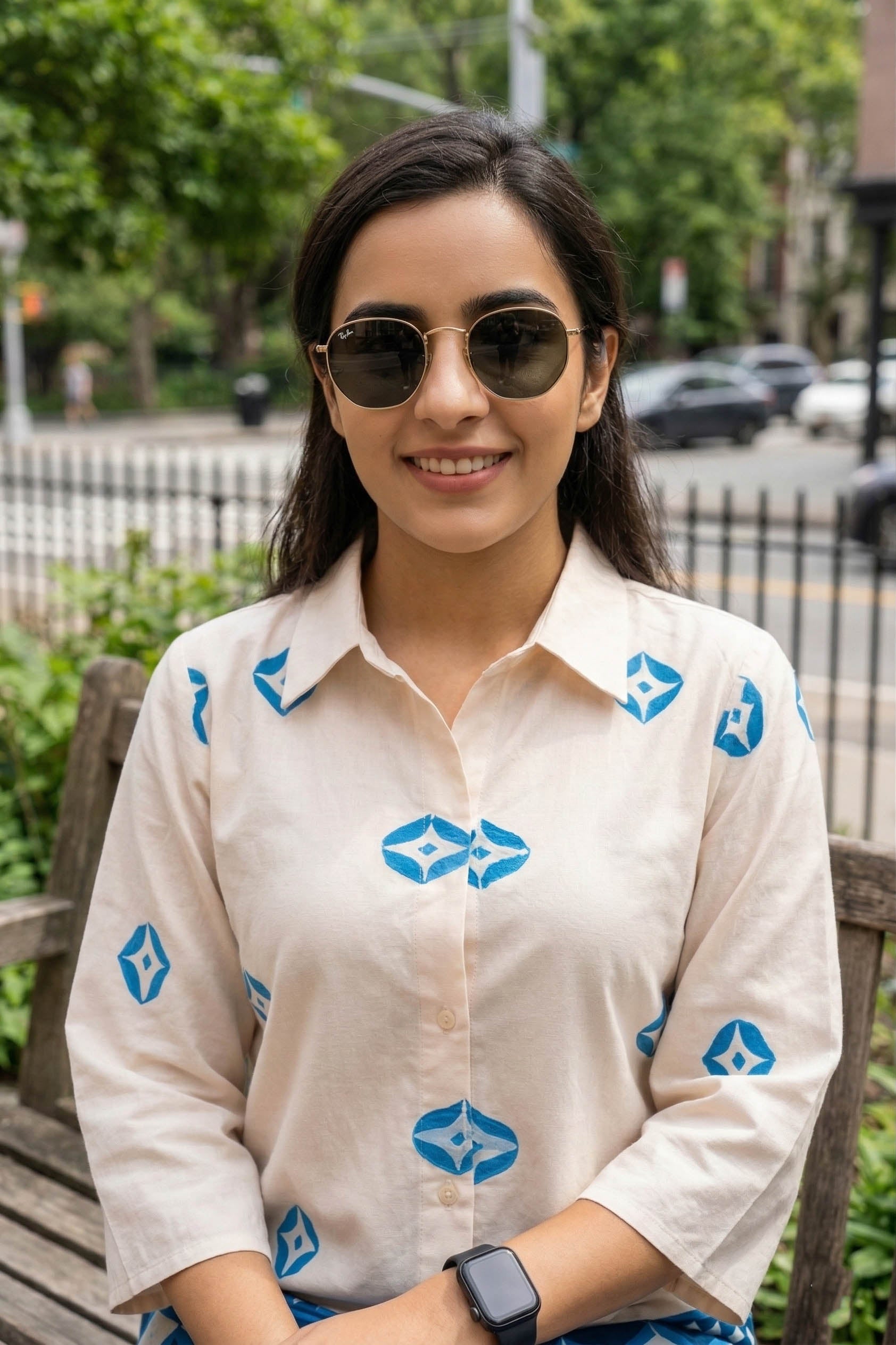 White & Blue Color Printed Arbain Cooton Co-Ord Set