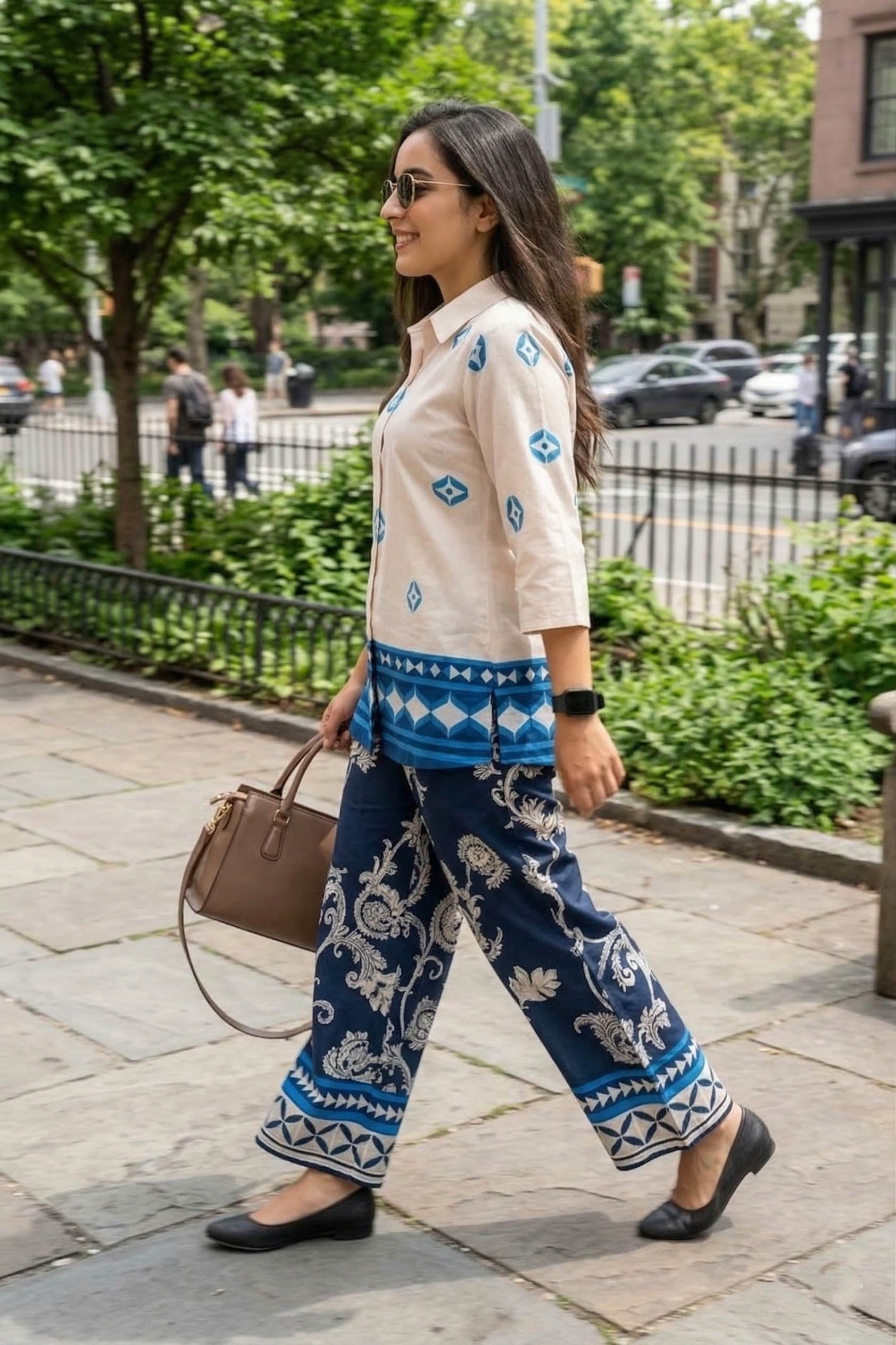 White & Blue Color Printed Arbain Cooton Co-Ord Set