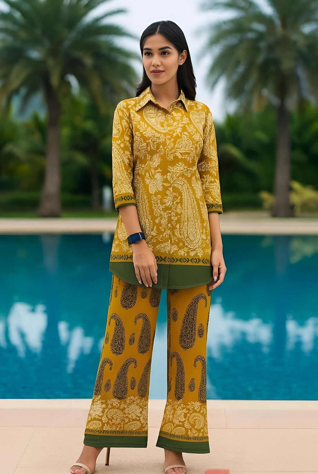 Yellow Color Printed Arbain Cooton Co-Ord Set