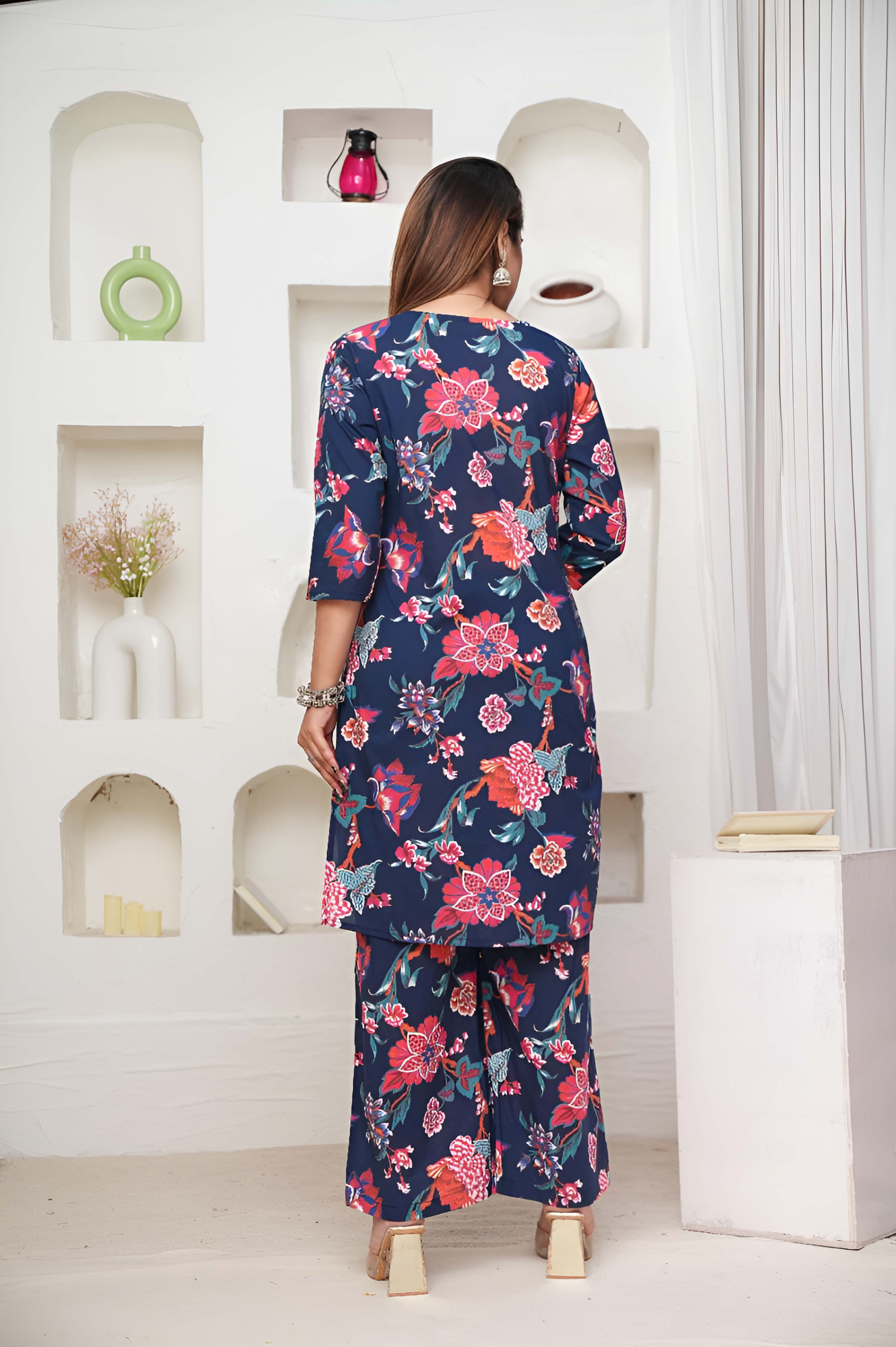 Blue Color Festive Special Printed Cotton Co-Ord Set