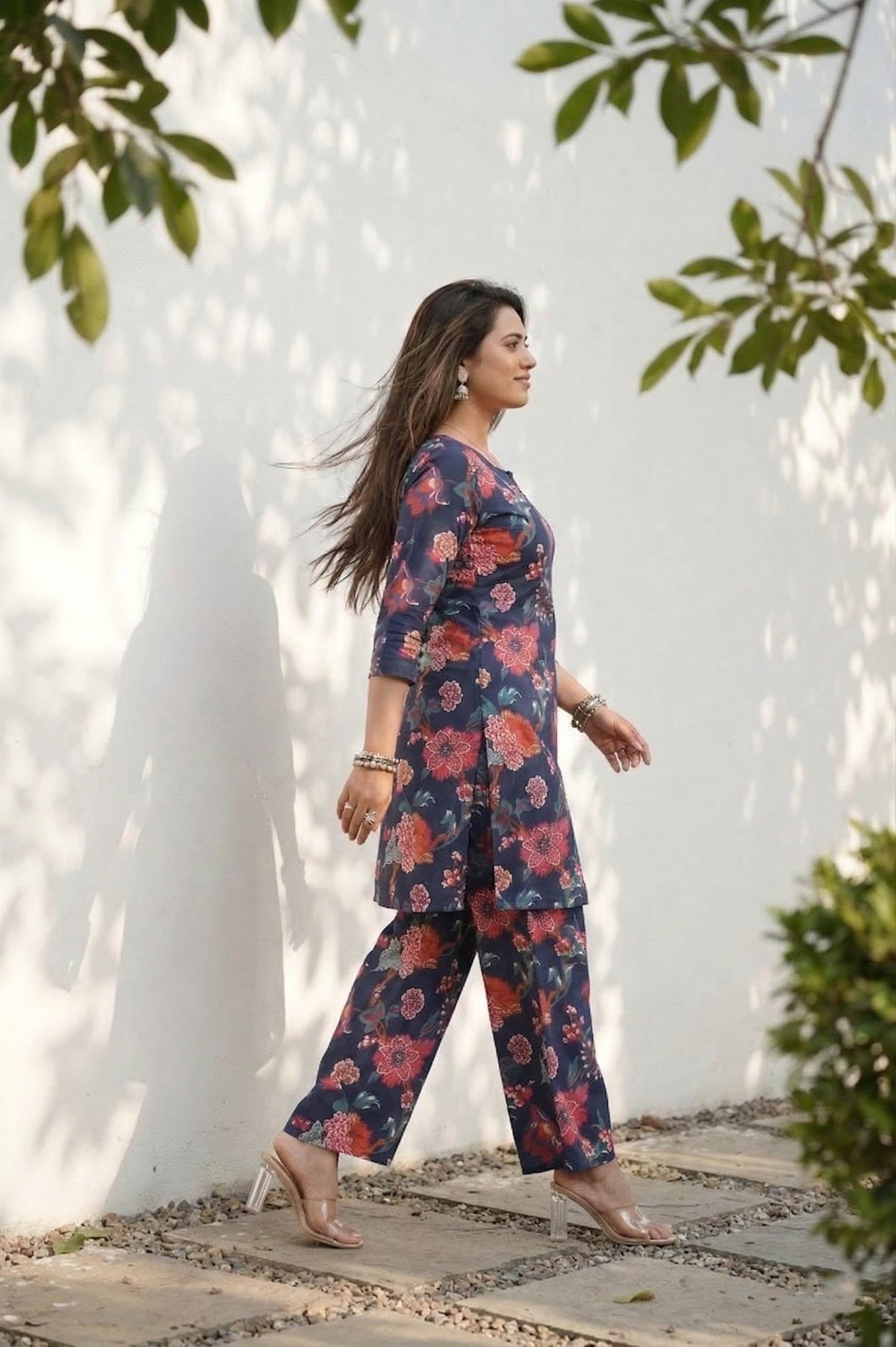Blue Color Festive Special Printed Cotton Co-Ord Set