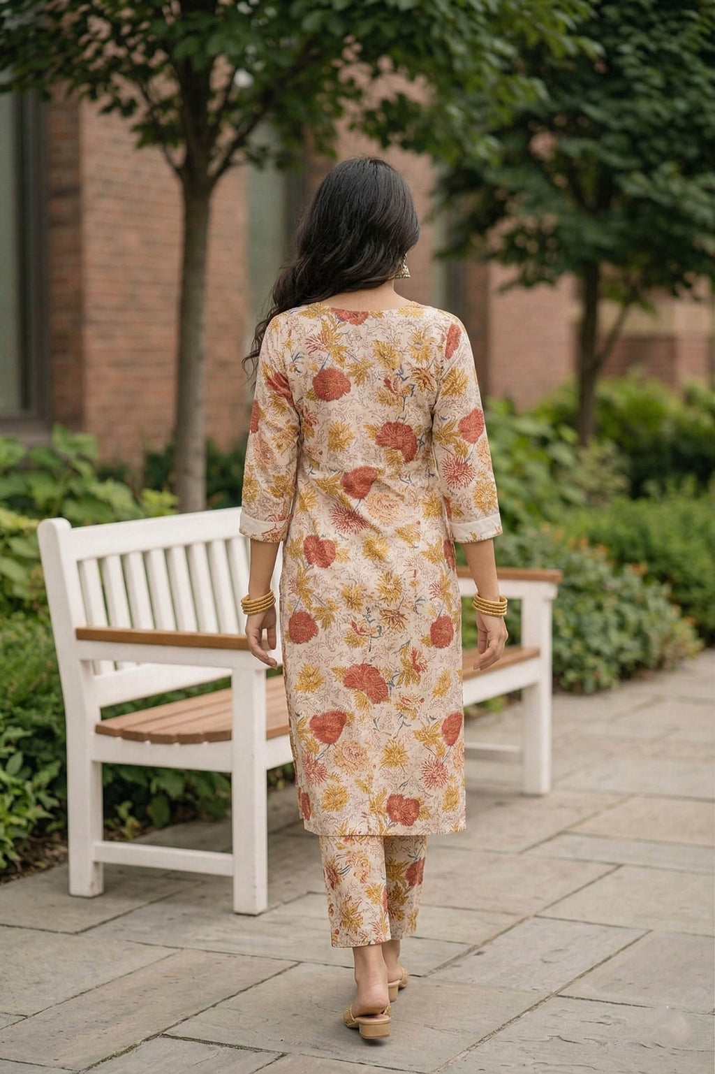 White Color Festive Special Printed Cotton Co-Ord Set