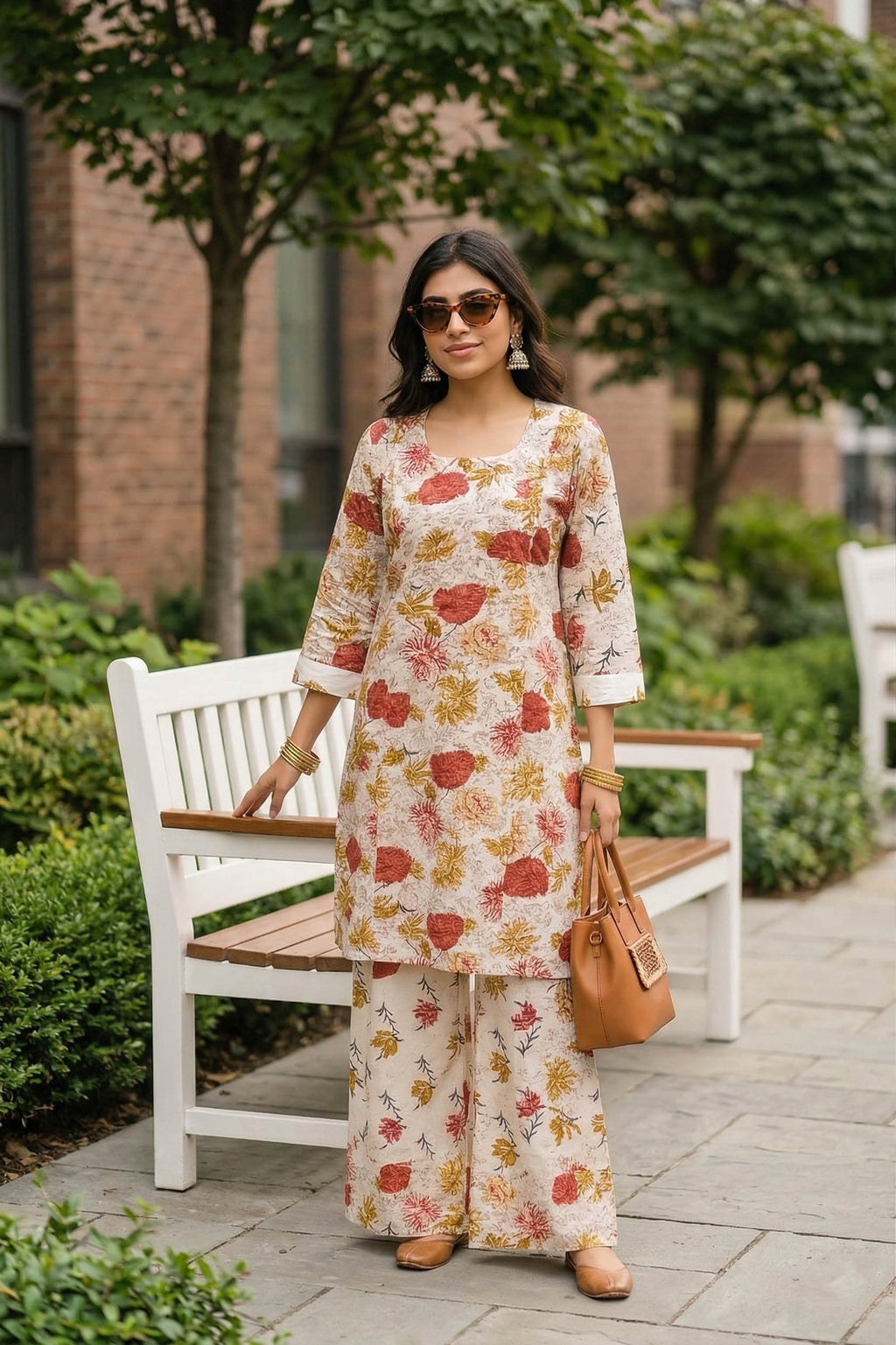 White Color Festive Special Printed Cotton Co-Ord Set