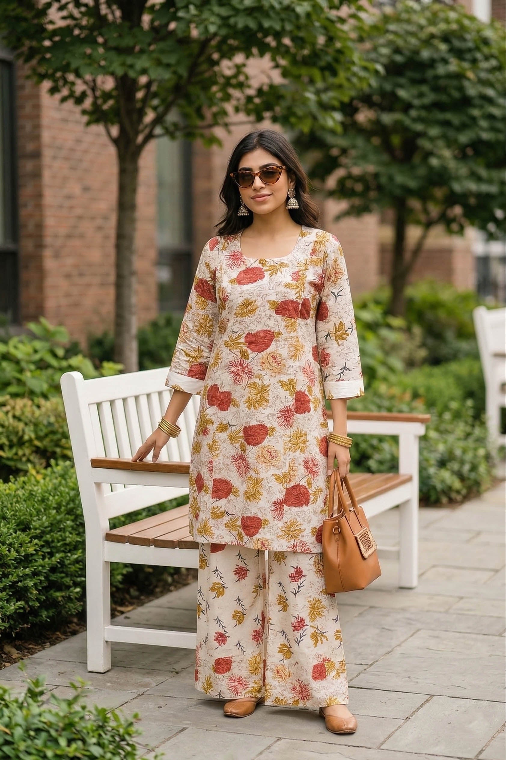 White Color Festive Special Printed Cotton Co-Ord Set