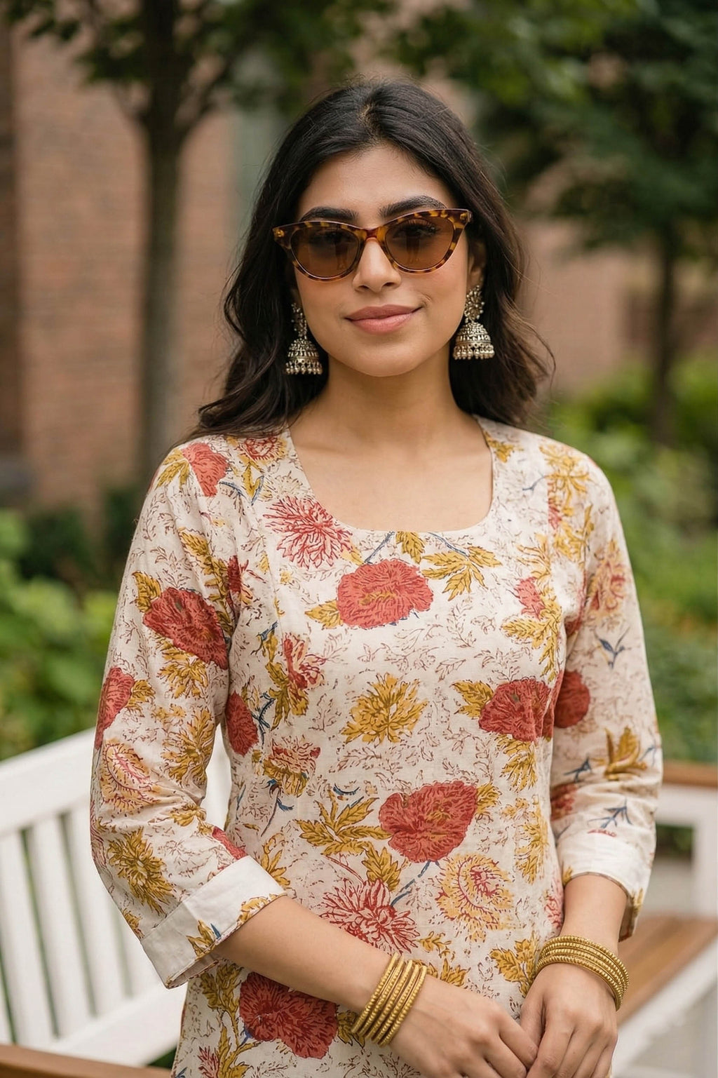 White Color Festive Special Printed Cotton Co-Ord Set