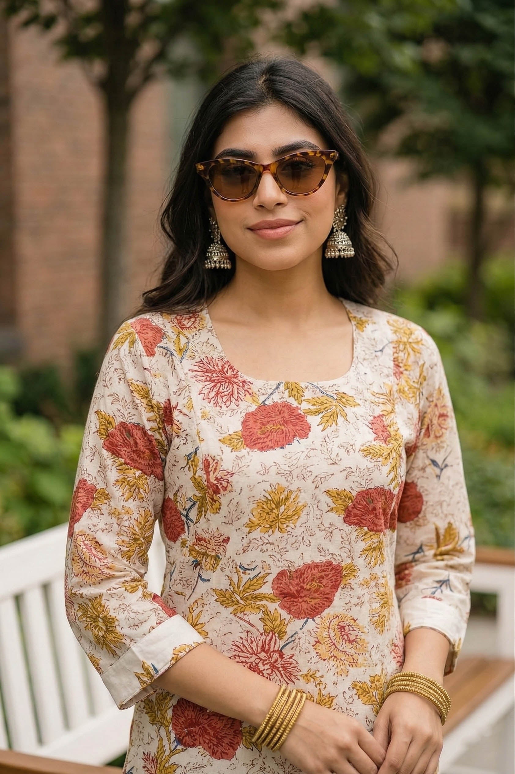 White Color Festive Special Printed Cotton Co-Ord Set