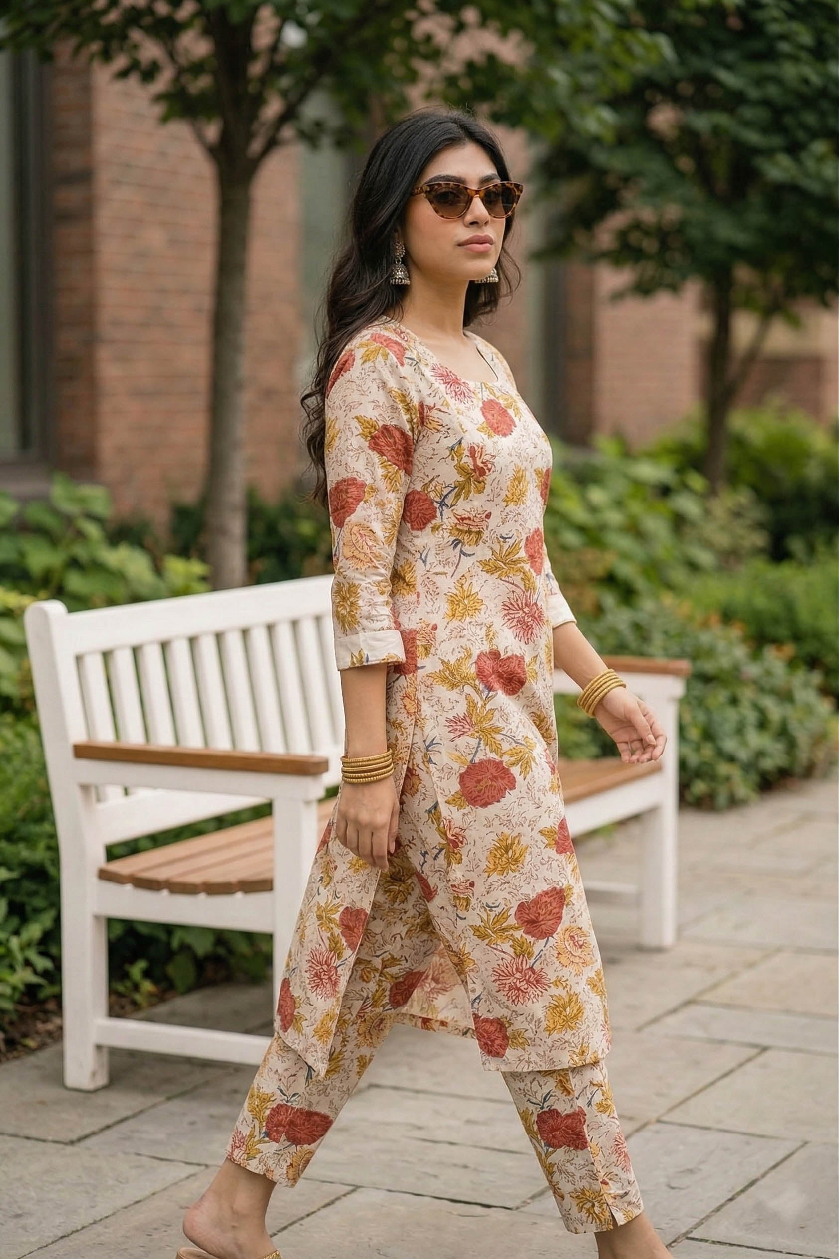 White Color Festive Special Printed Cotton Co-Ord Set