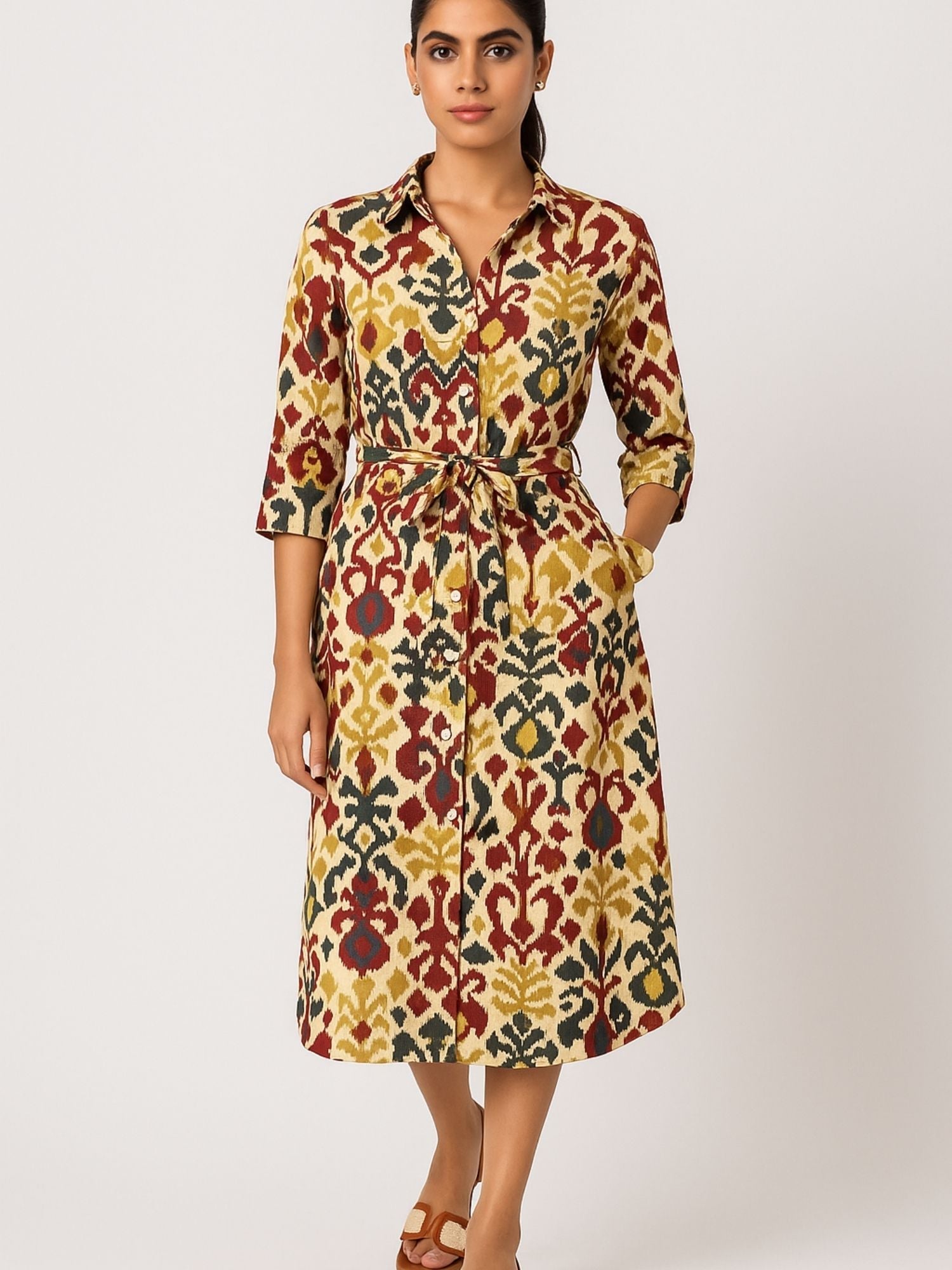 Ikat Inspired Multicolor All Over Print Rayon Kurti