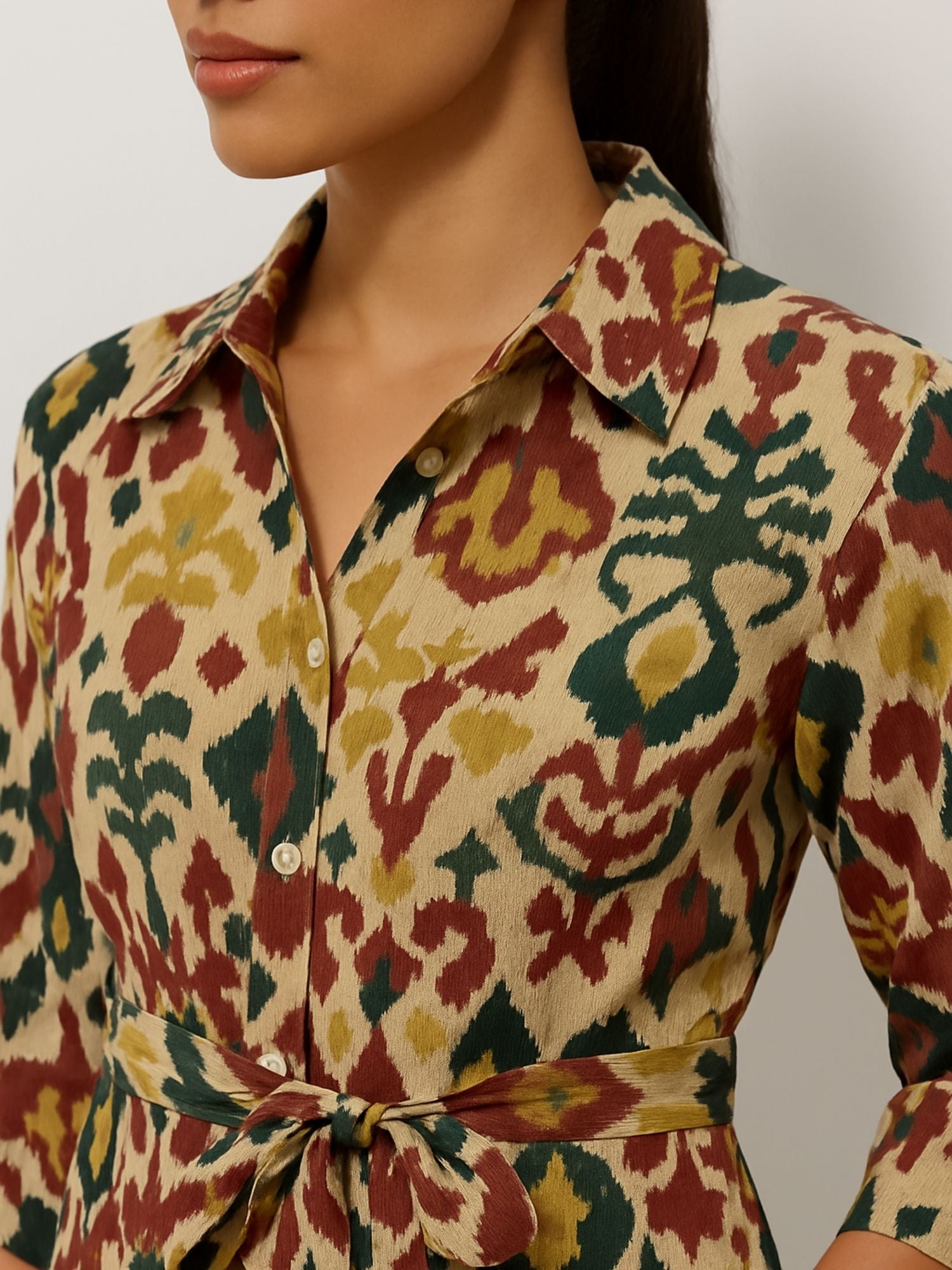 Ikat Inspired Multicolor All Over Print Rayon Kurti