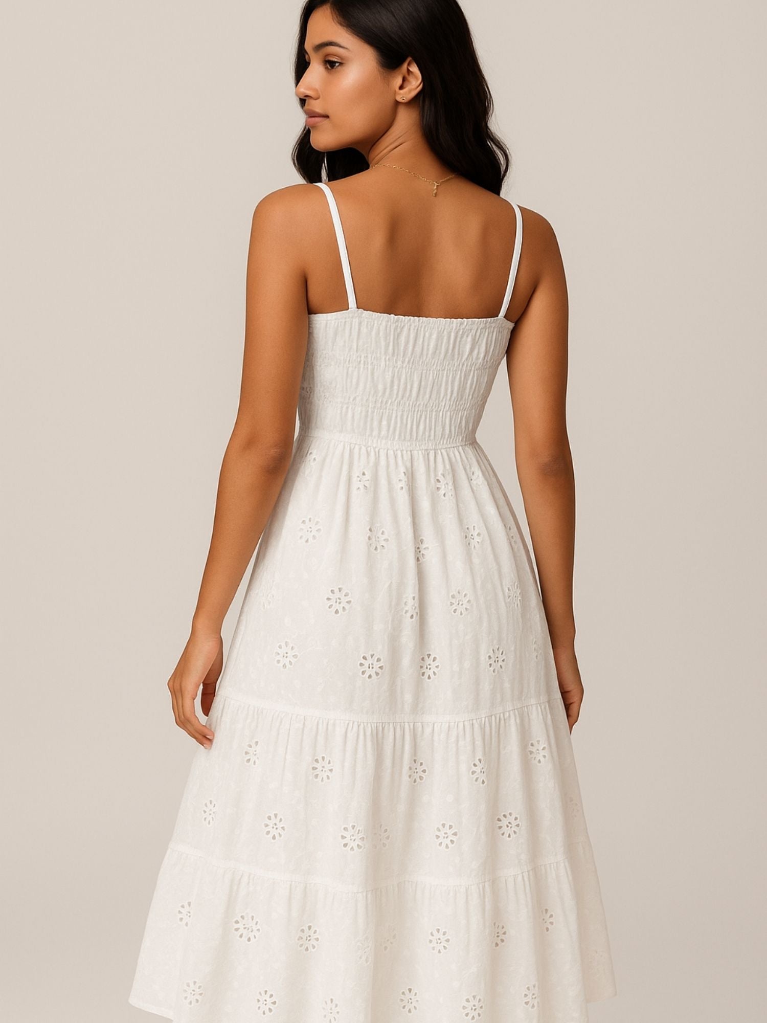 White Color Schiffli Embroidery Dress