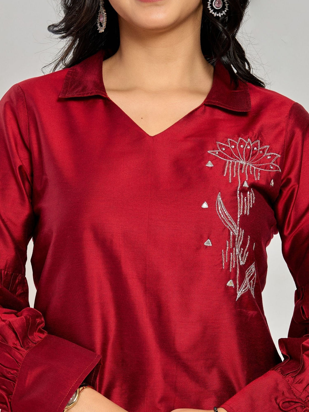 Maroon Color Zari Embroidery Kurta With Pant
