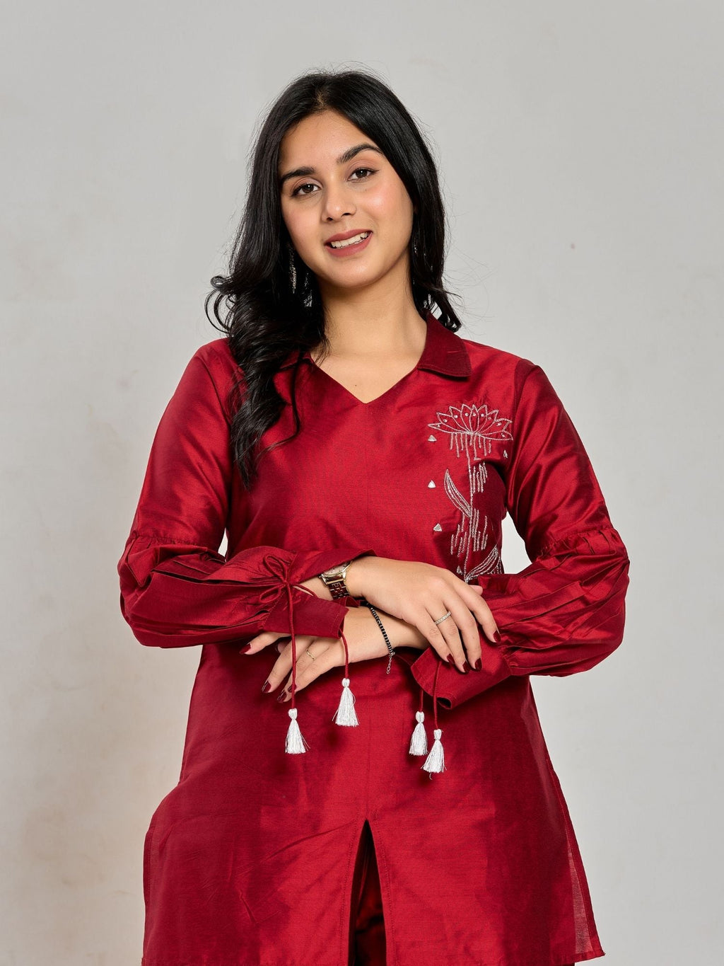 Maroon Color Zari Embroidery Kurta With Pant