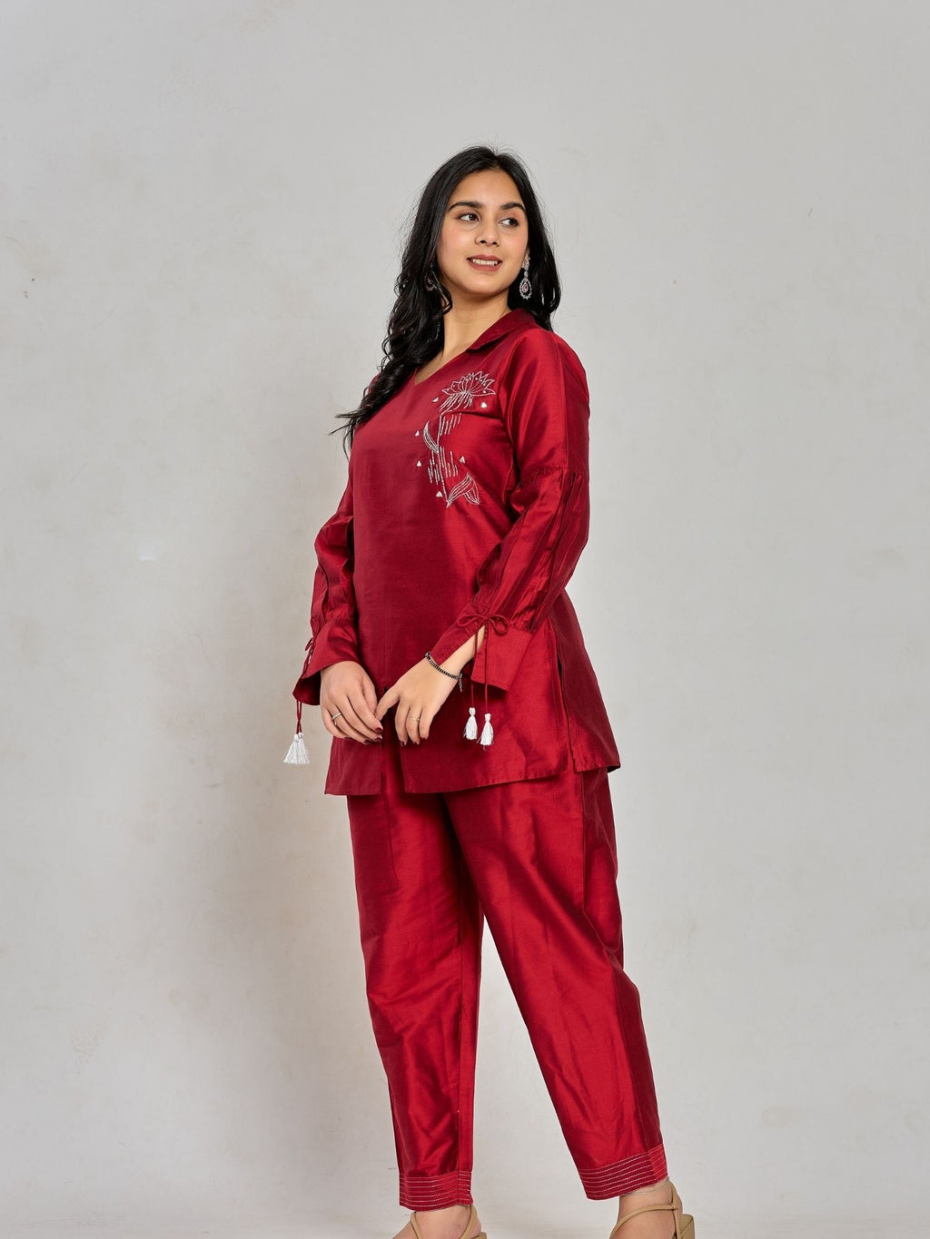 Maroon Color Zari Embroidery Kurta With Pant