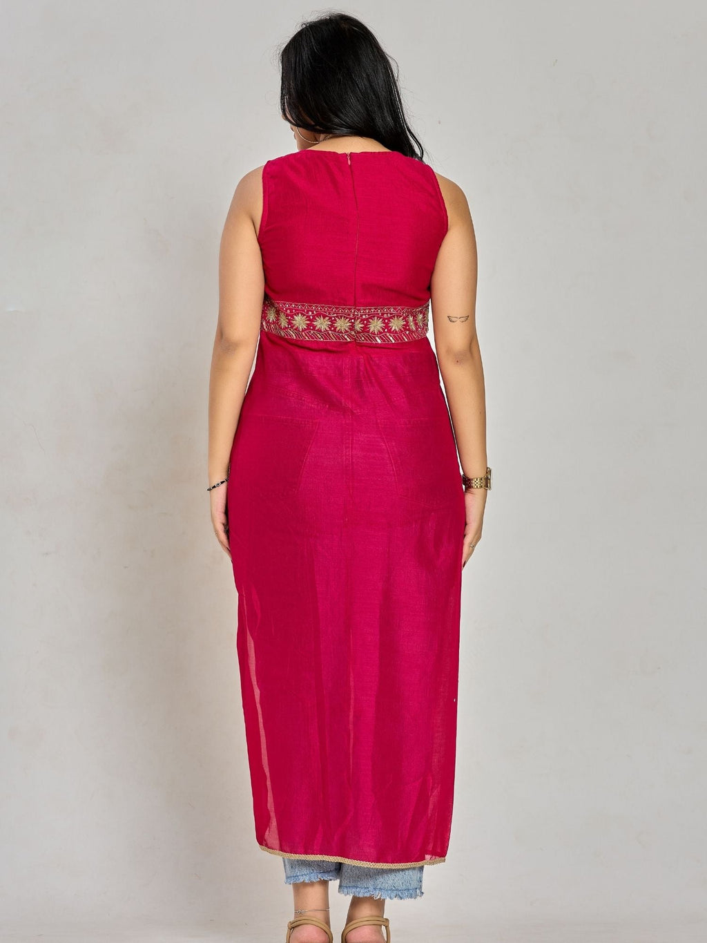 Pink Color Zari And Sequin Work Kurti