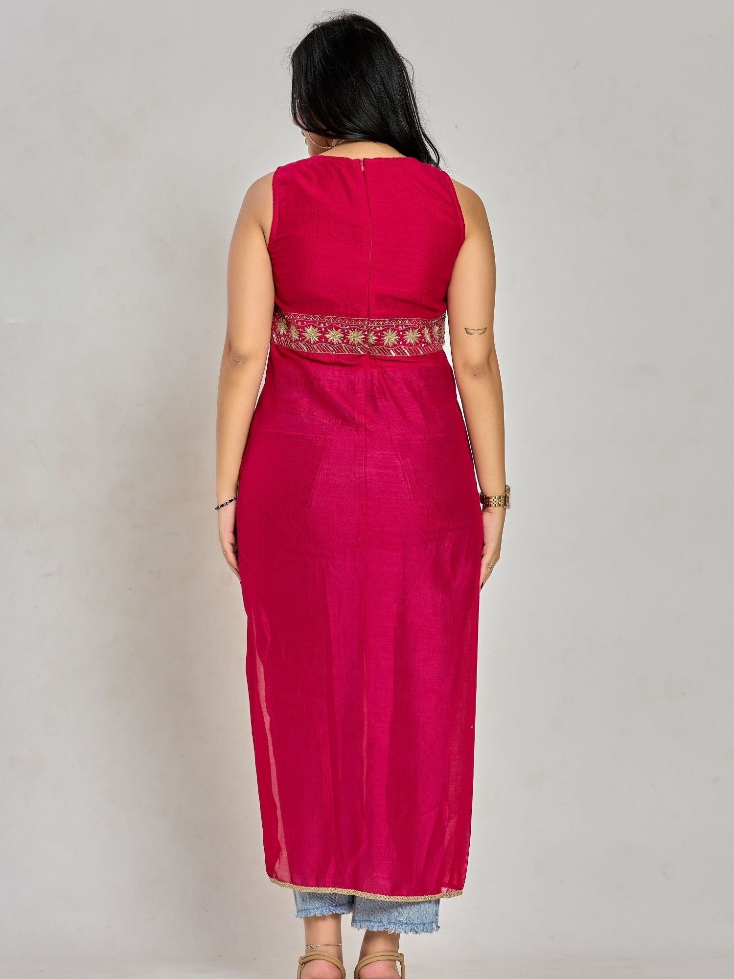 Pink Color Zari And Sequin Work Kurti