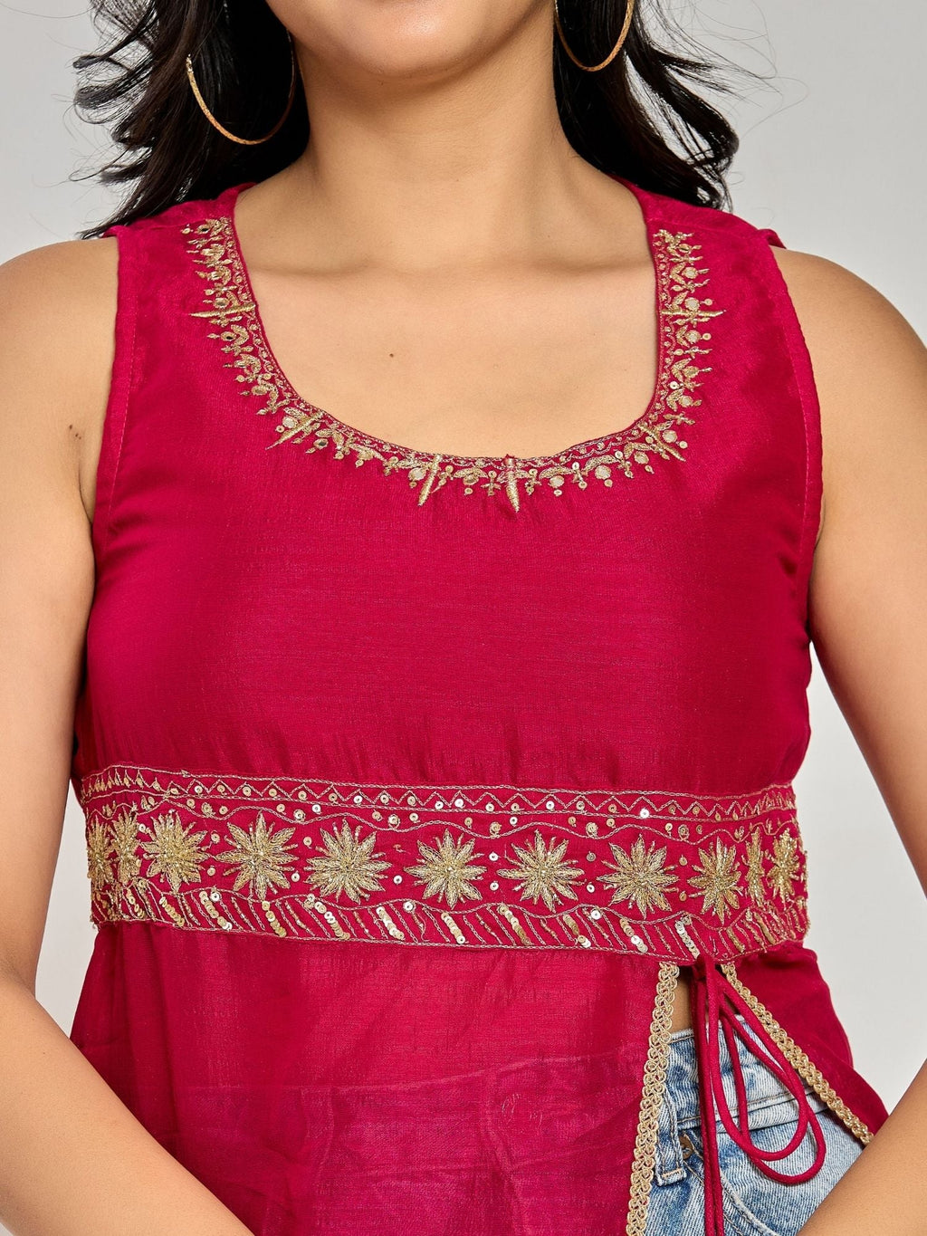 Pink Color Zari And Sequin Work Kurti