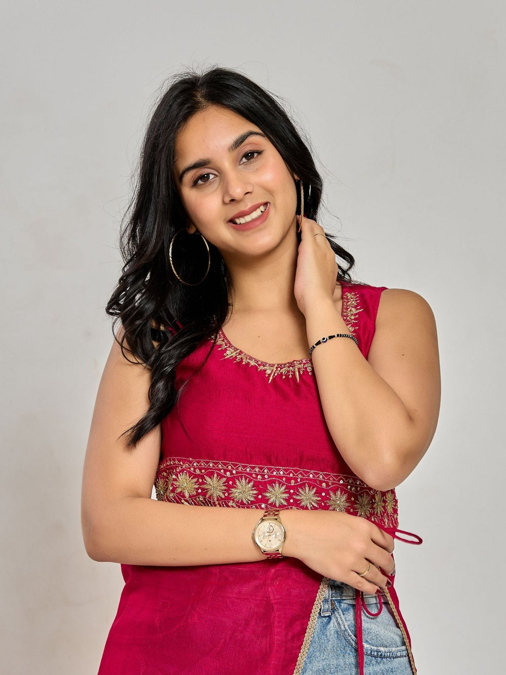 Pink Color Zari And Sequin Work Kurti