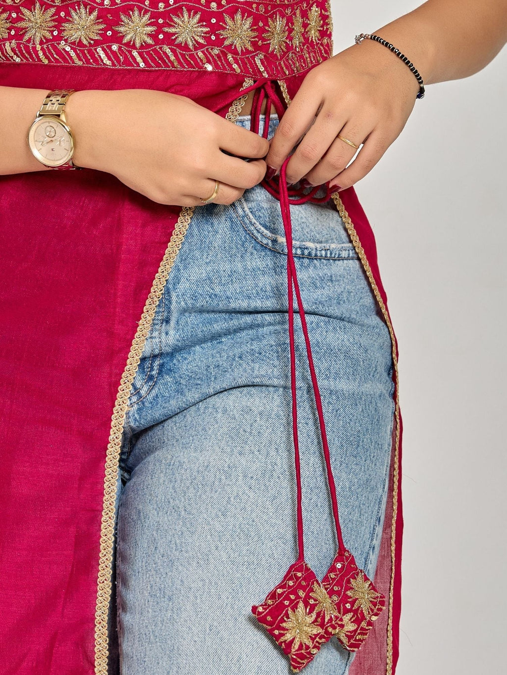 Pink Color Zari And Sequin Work Kurti