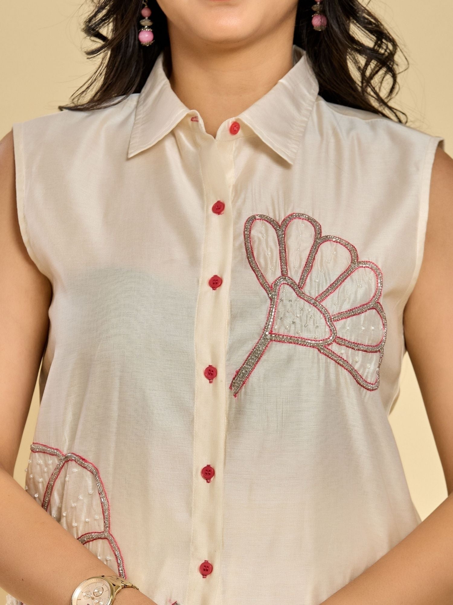 Ivory Color Thread Embroidery With Beads Kurta With Pant