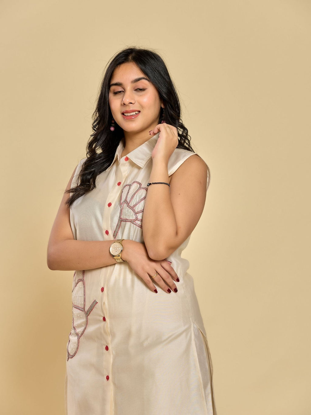 Ivory Color Thread Embroidery With Beads Kurta With Pant