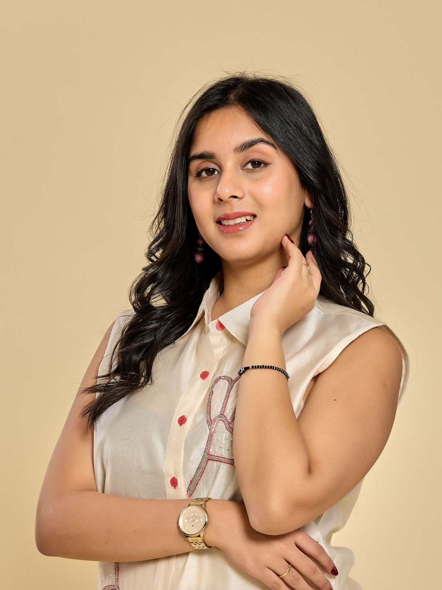 Ivory Color Thread Embroidery With Beads Kurta With Pant