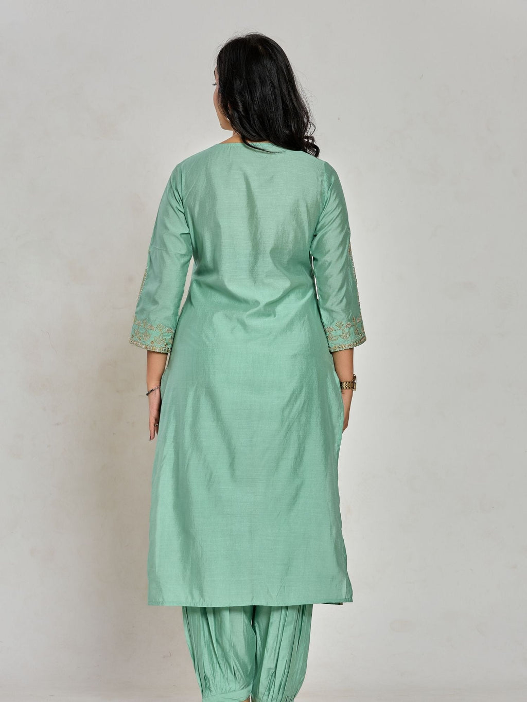 Mint Green Color Zari Embroidery Kurta With Pant And Duptta