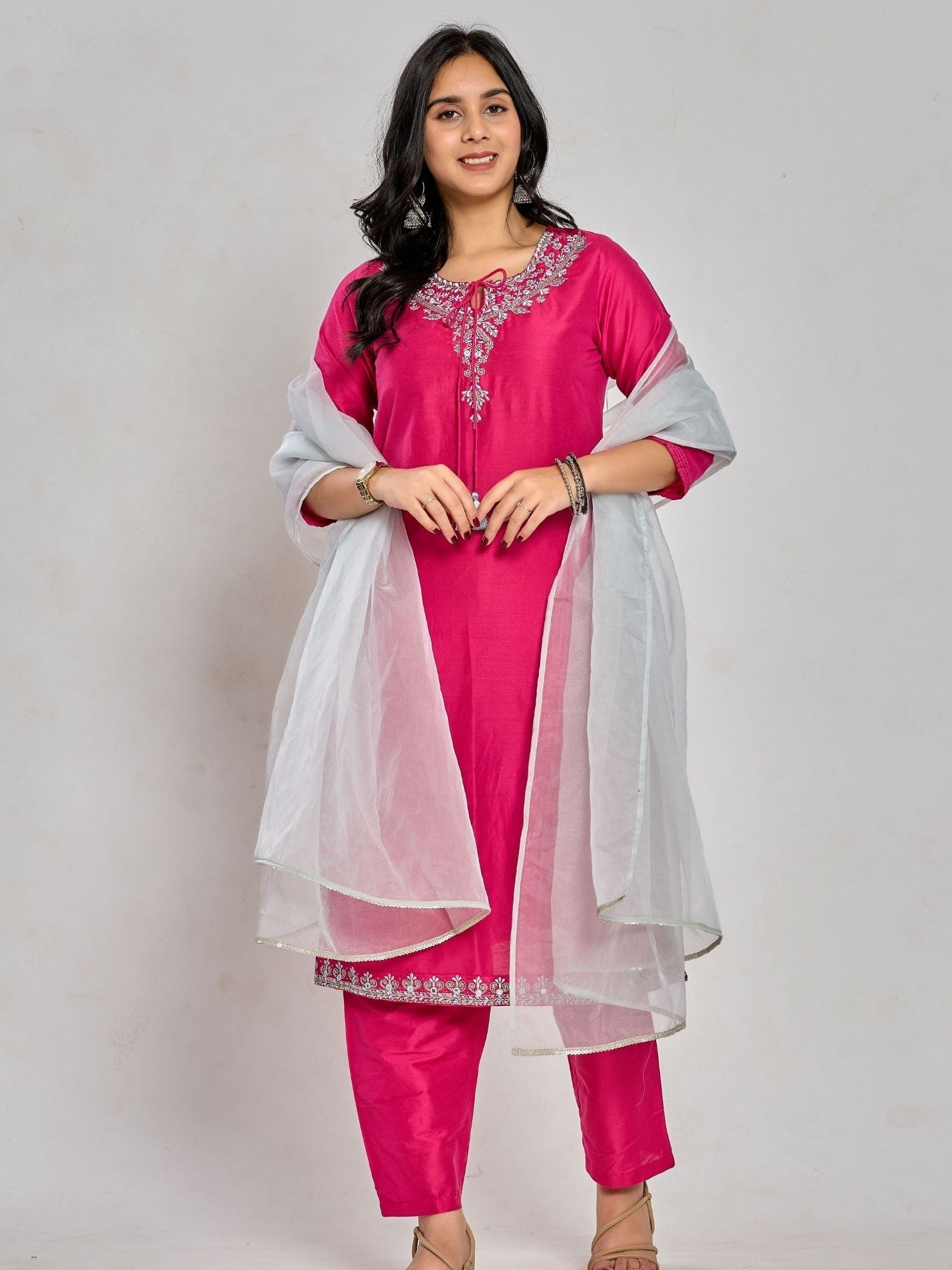 Pink Color Mirror Work With Zari And Sequin Work Kurta With Pant And Duptta