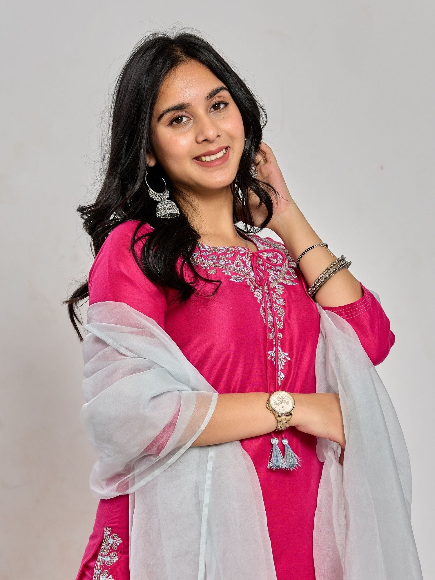 Pink Color Mirror Work With Zari And Sequin Work Kurta With Pant And Duptta
